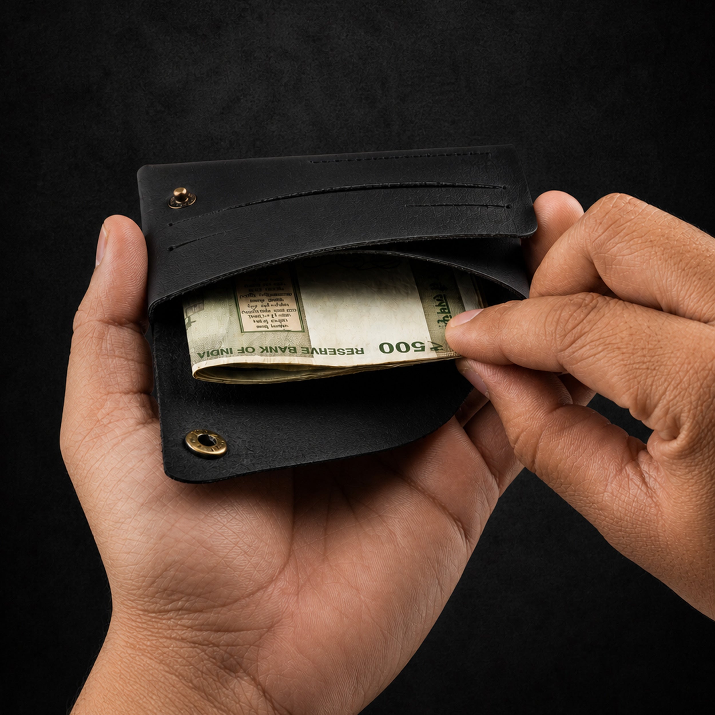 DIY Envelope Genuine Leather Wallet - Black