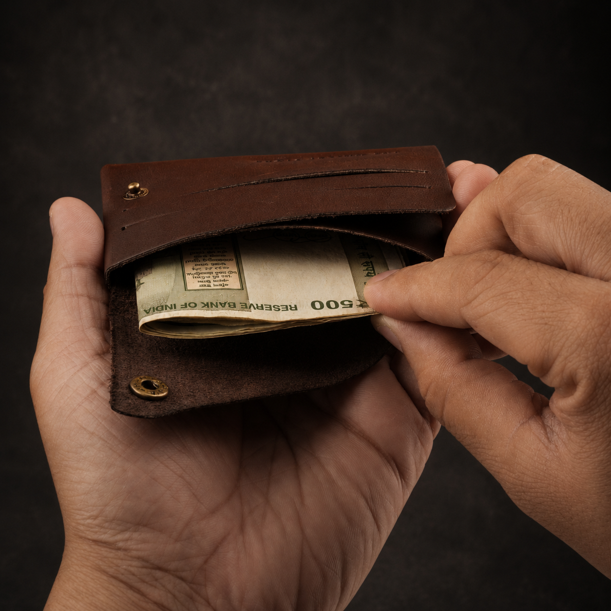 DIY Envelope Genuine Leather Wallet - Dark Brown