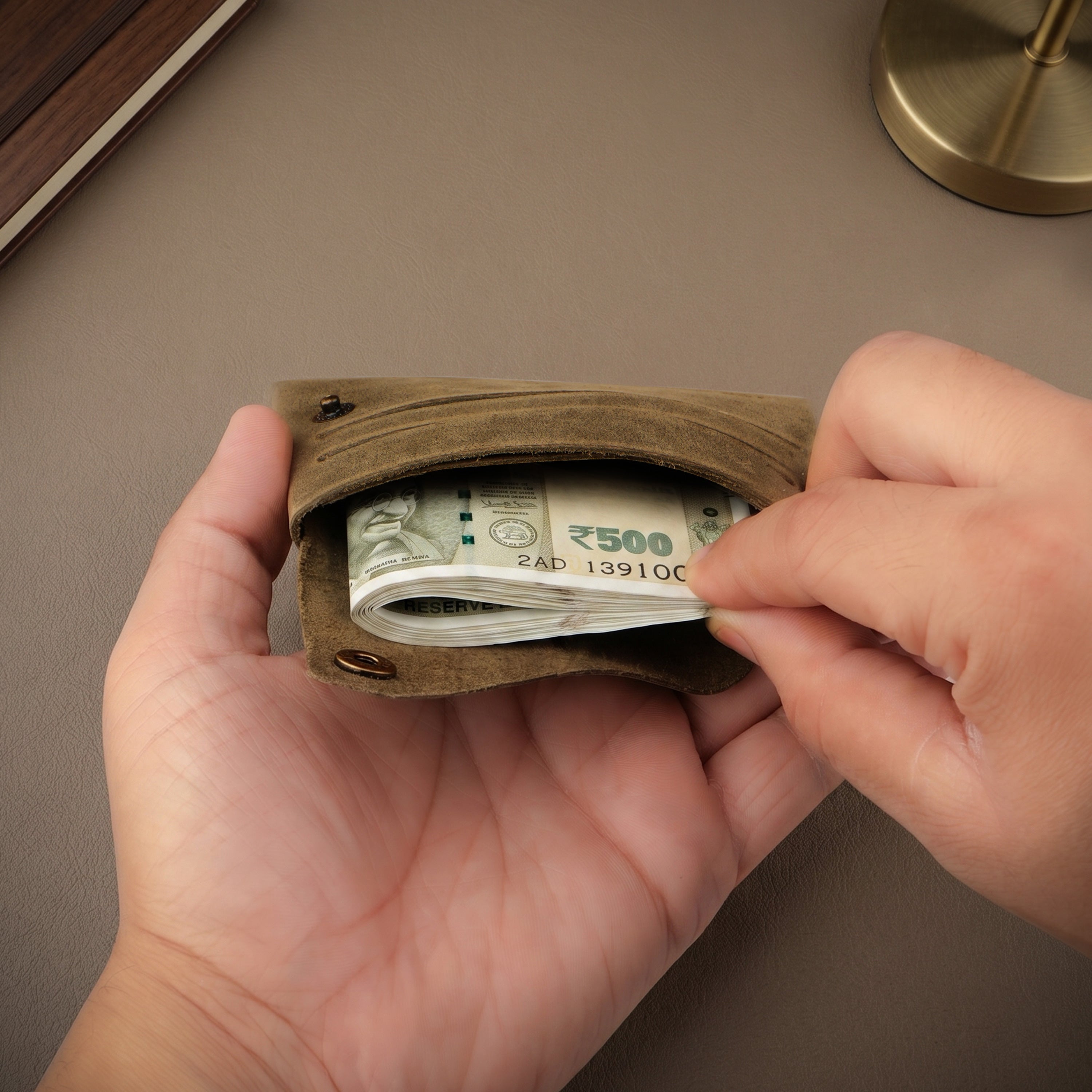 DIY Envelope Genuine Leather Wallet - Green