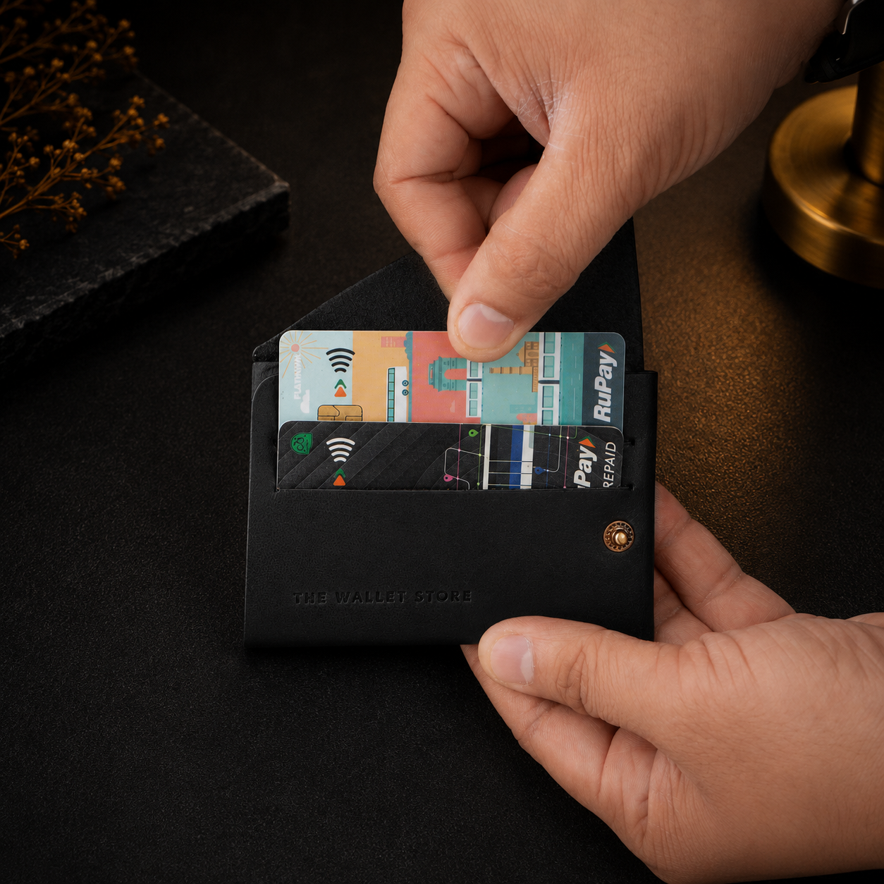 DIY Envelope Genuine Leather Wallet - Black