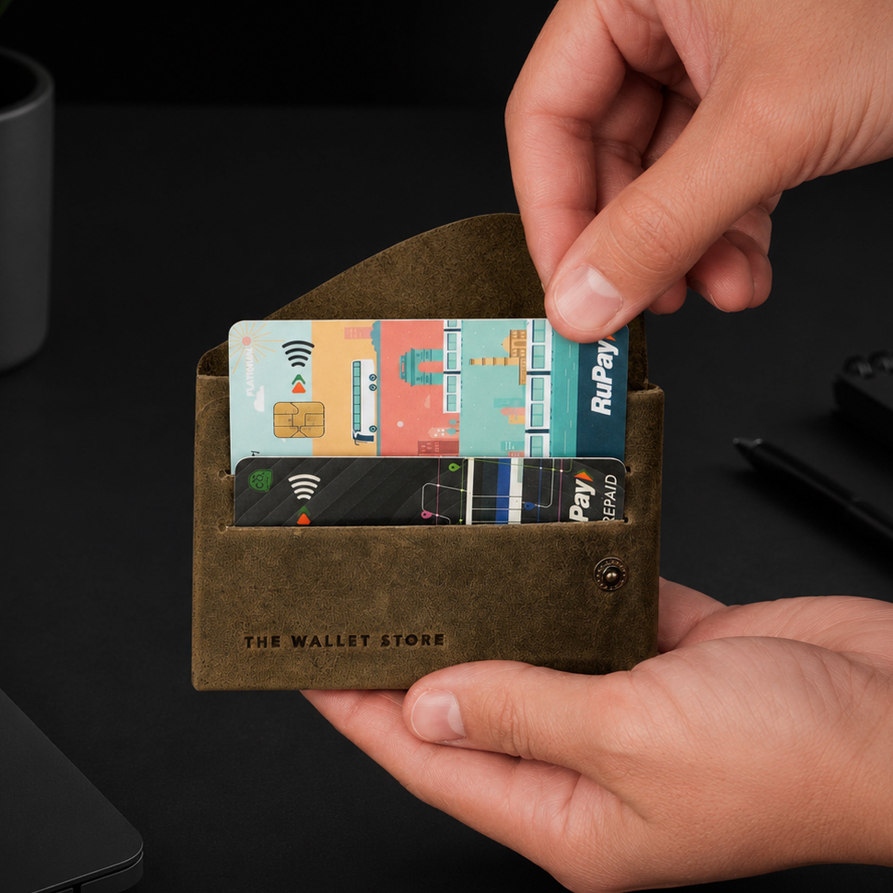 DIY Envelope Genuine Leather Wallet - Green