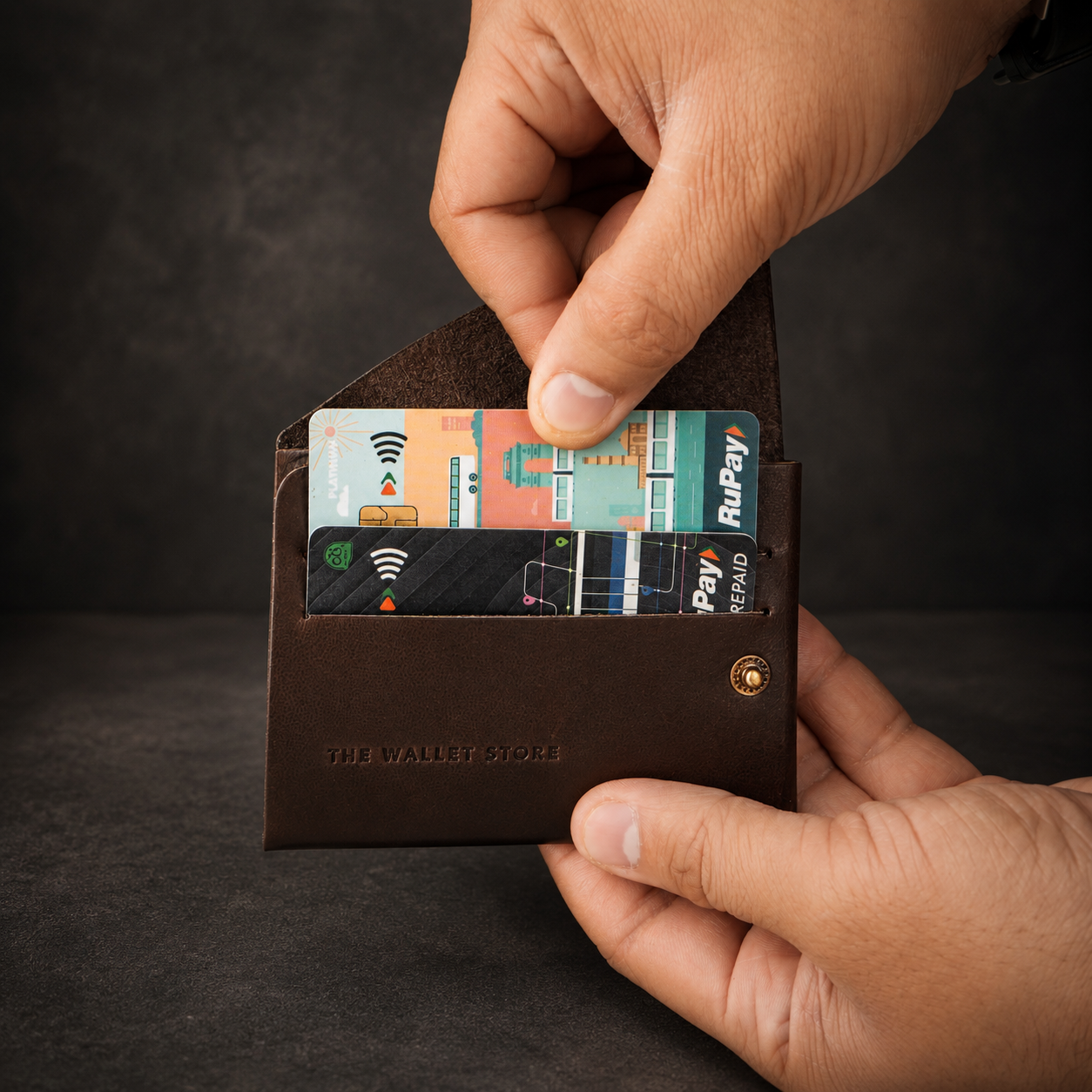 DIY Envelope Genuine Leather Wallet - Dark Brown