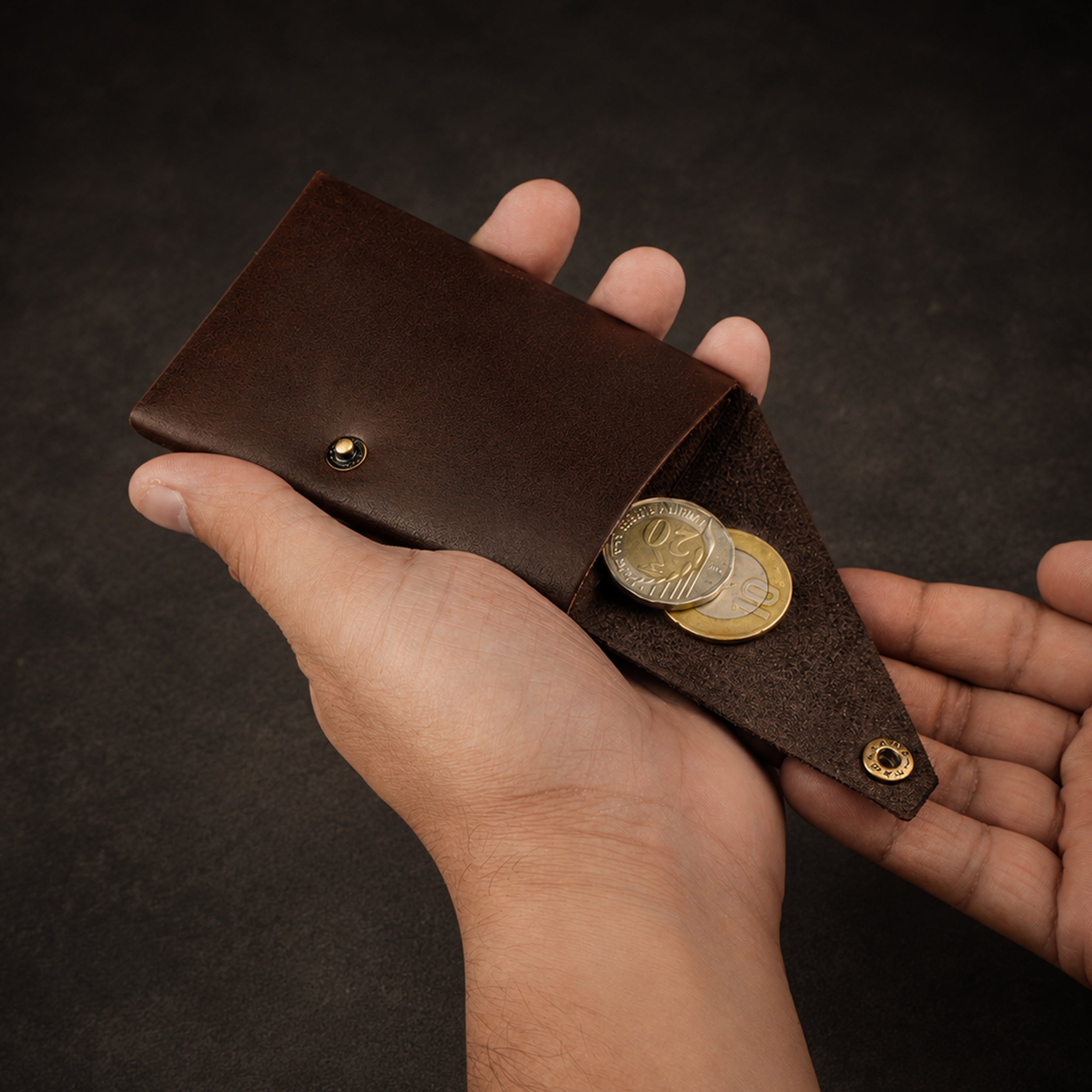 DIY Envelope Genuine Leather Wallet - Dark Brown