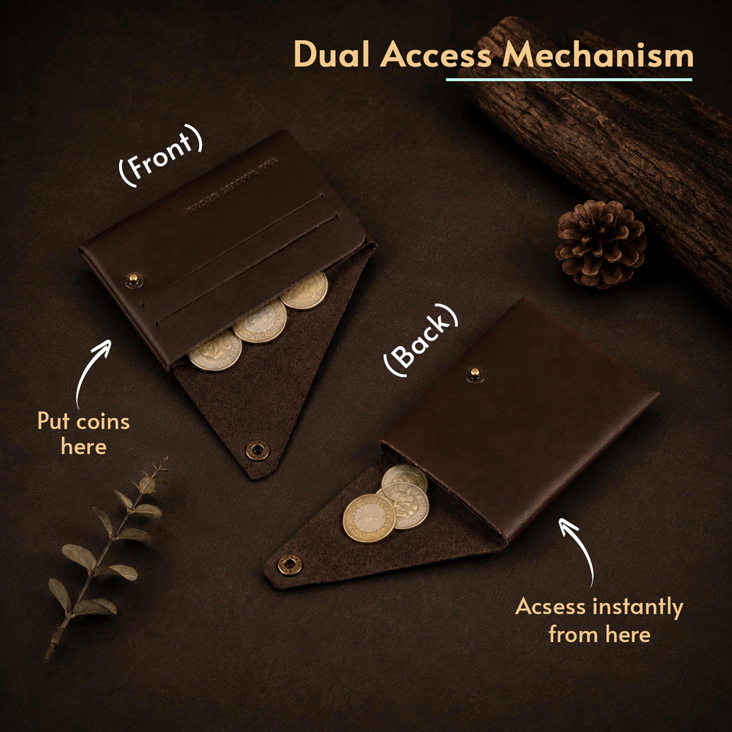 DIY Envelope Genuine Leather Wallet - Dark Brown