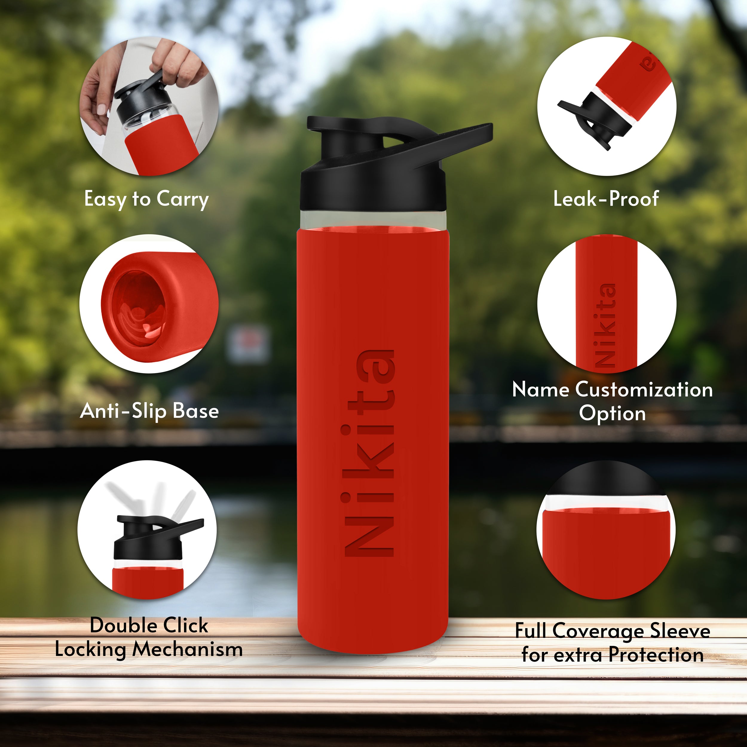 Personalized Pure Wrap Borosilicate Sipper Bottle - Red