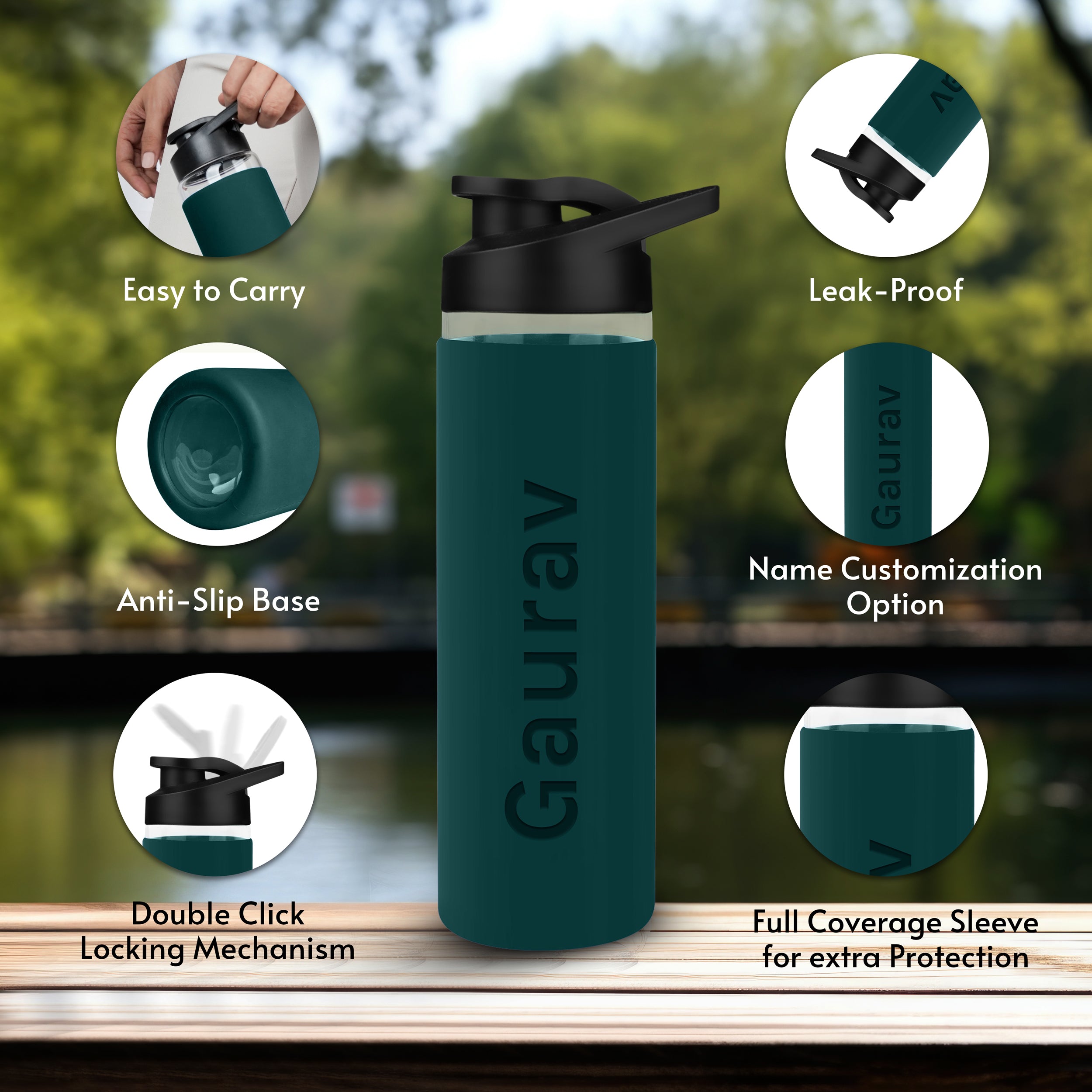 Personalized Pure Wrap Borosilicate Sipper Bottle - Green