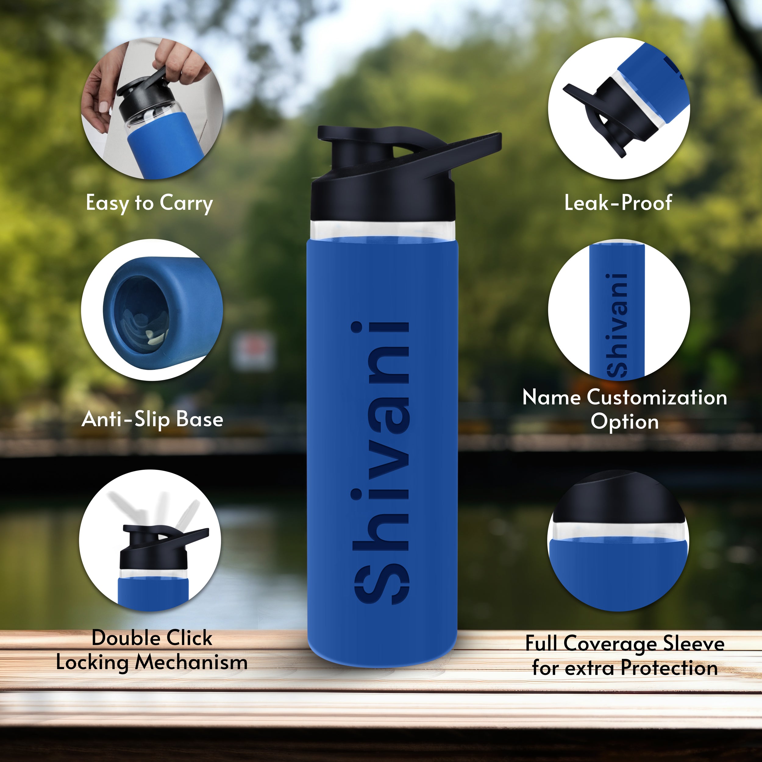 Personalized Pure Wrap Borosilicate Sipper Bottle - Blue