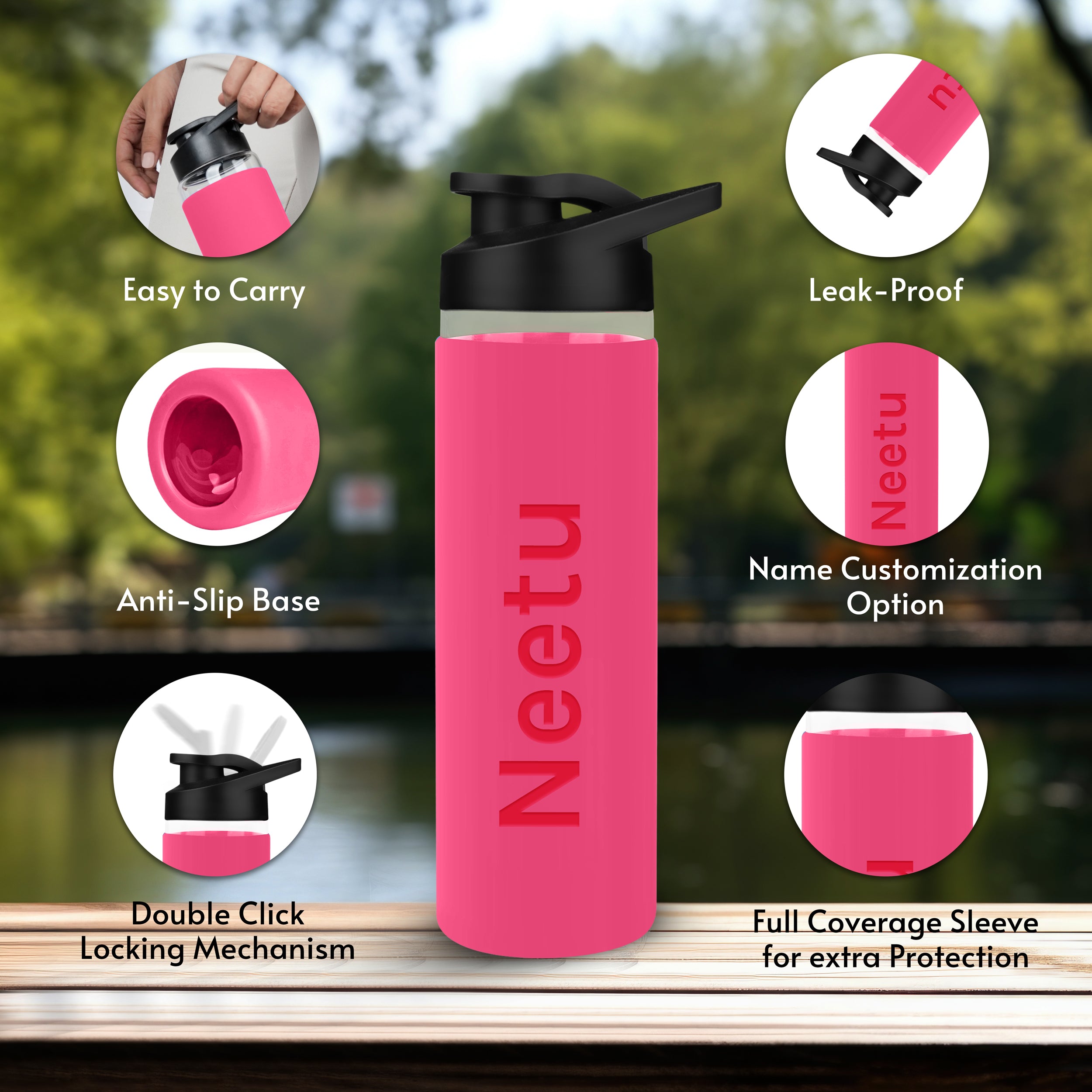 Personalized Pure Wrap Borosilicate Sipper Bottle - Pink