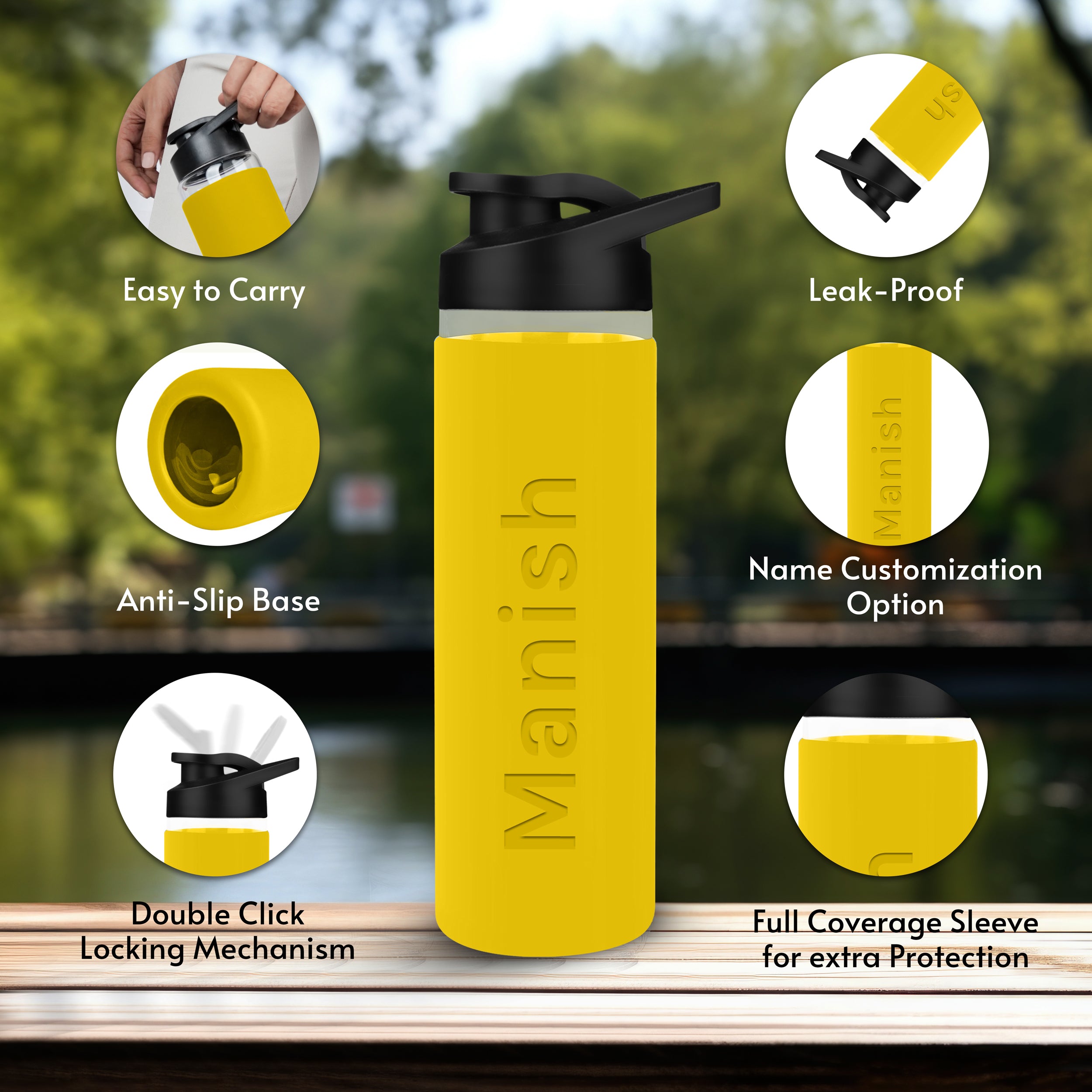 Personalized Pure Wrap Borosilicate Sipper Bottle - Yellow