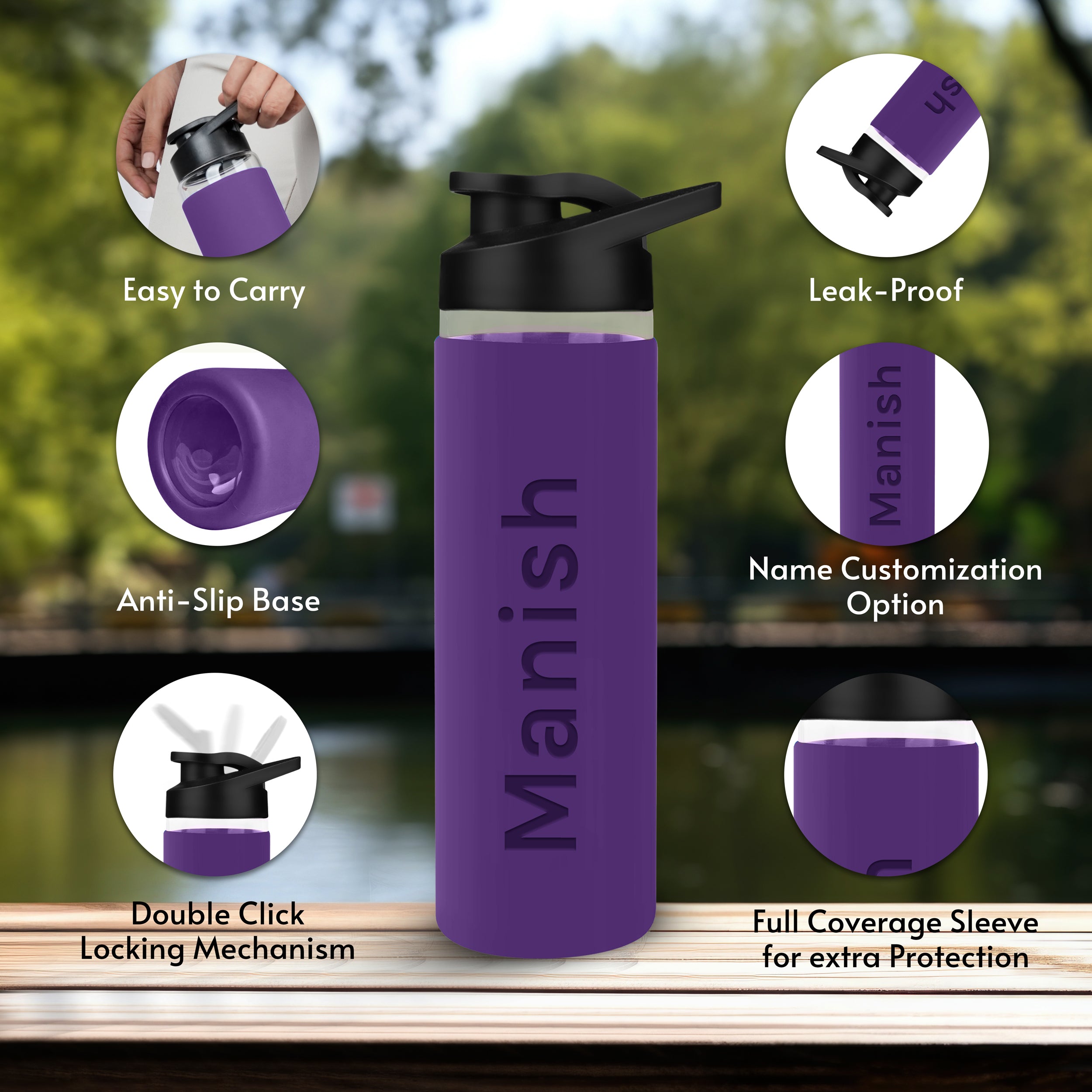 Personalized Pure Wrap Borosilicate Sipper Bottle - Purple
