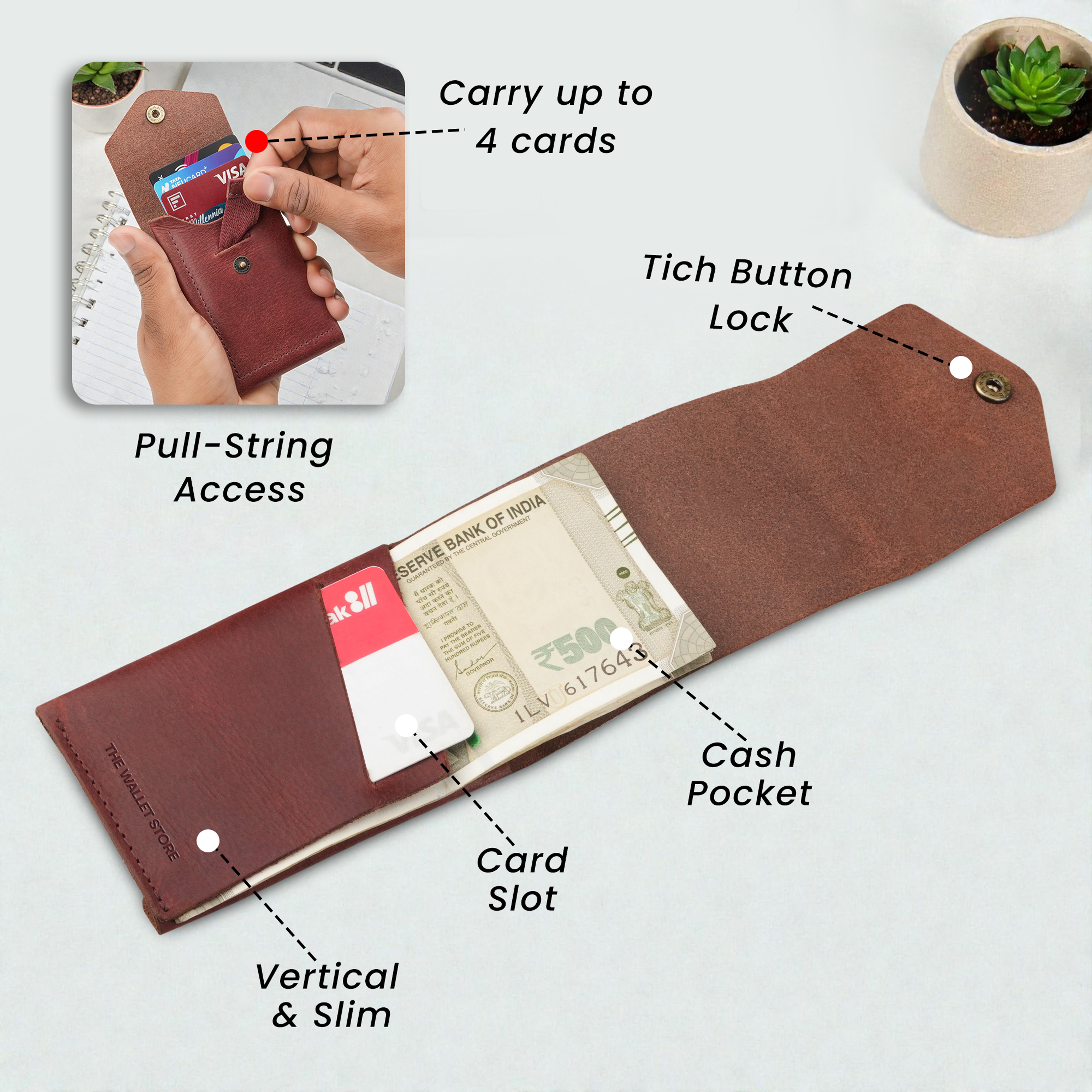 Flip Genuine Leather Wallet - Wine