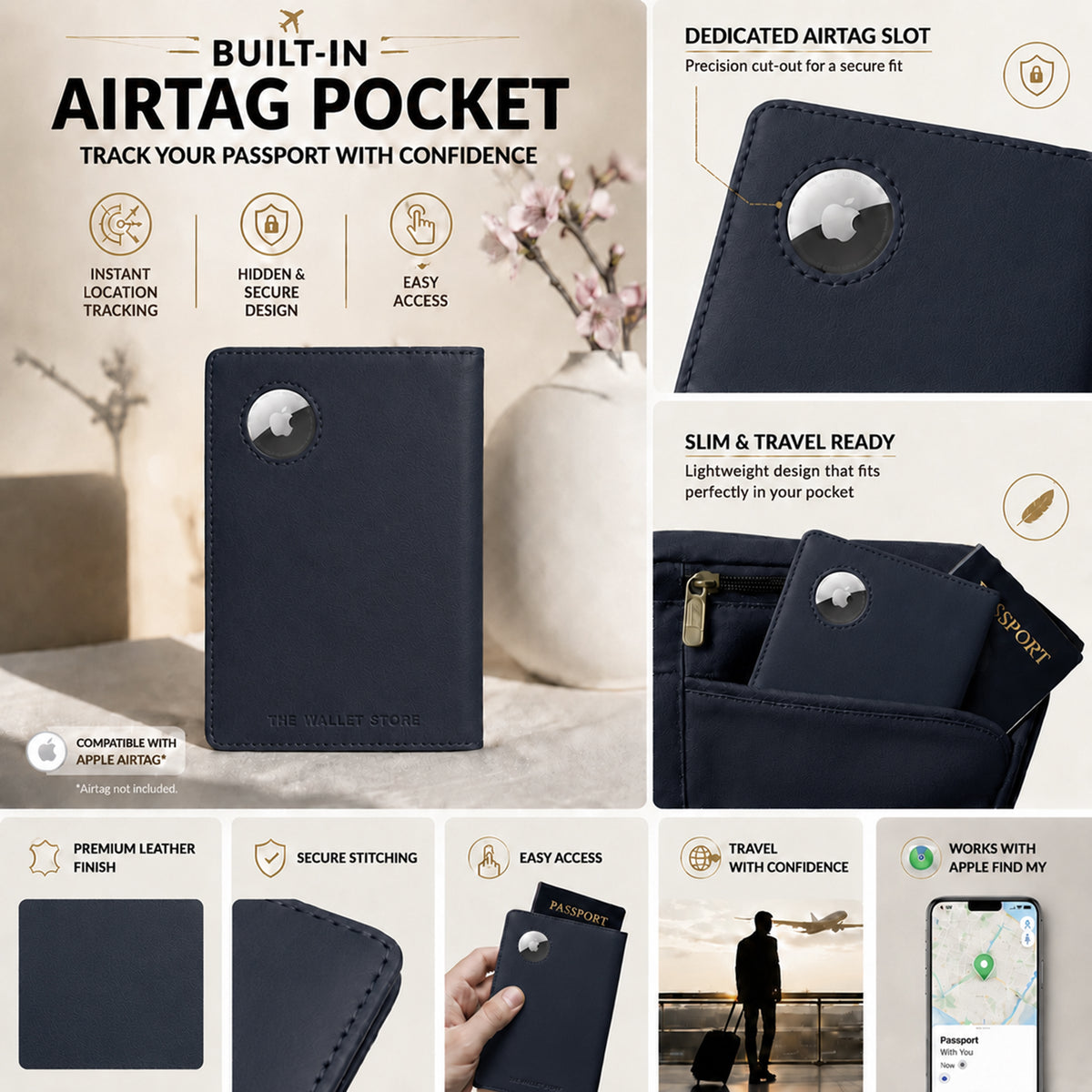 Horizon AirTag Passport Cover - Blue