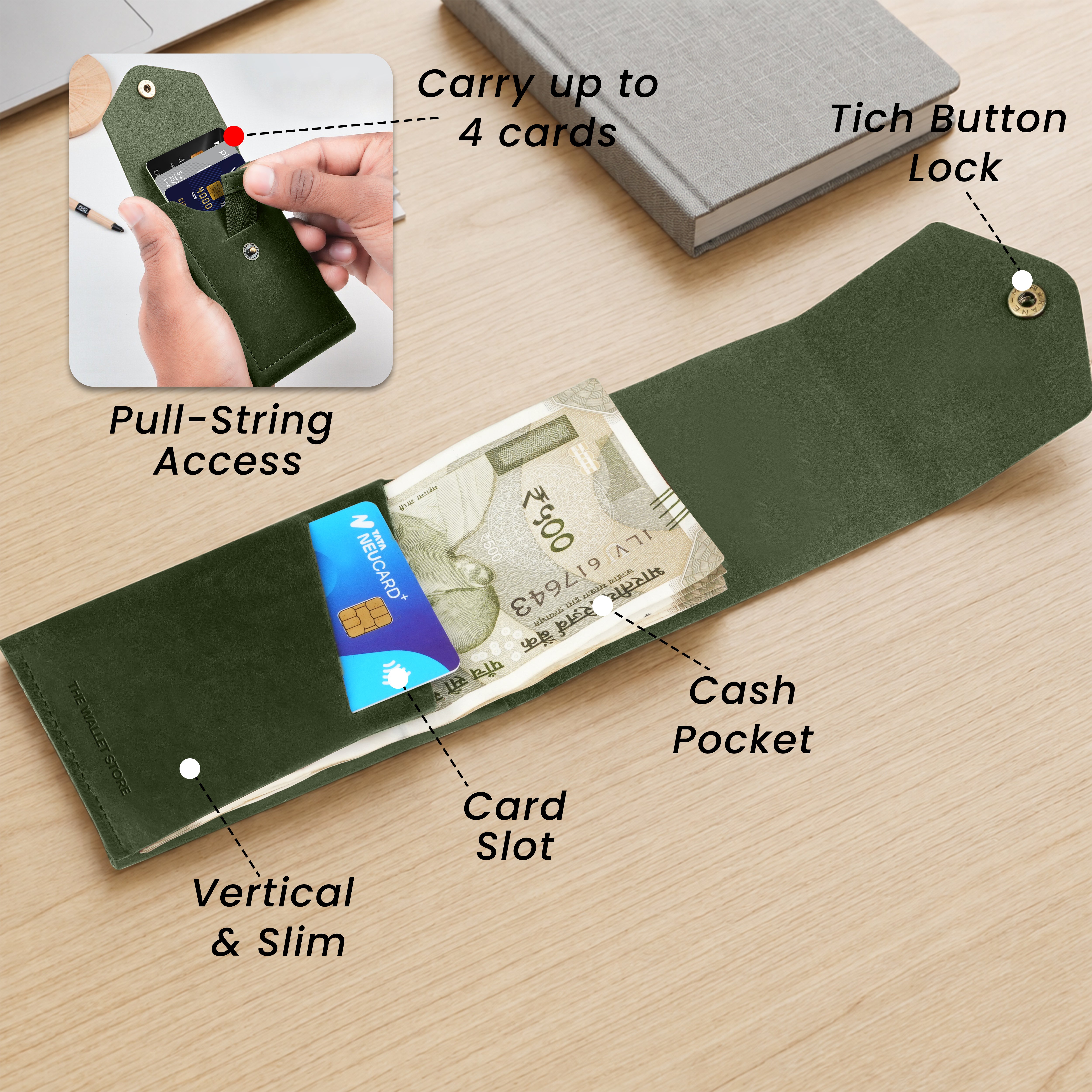 Flip Genuine Leather Wallet - Dark Green