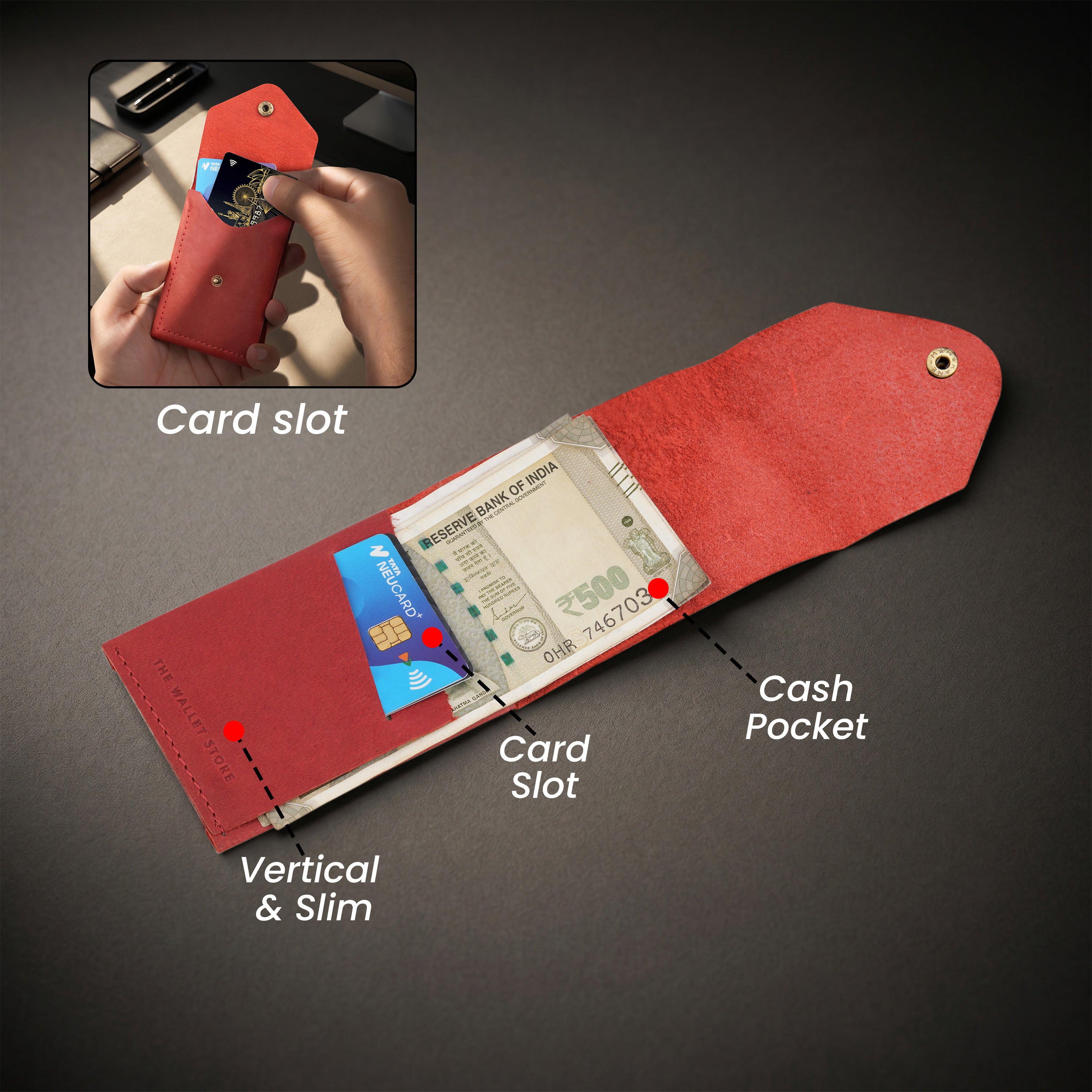 Flip 2.0 Genuine Leather Wallet - Red