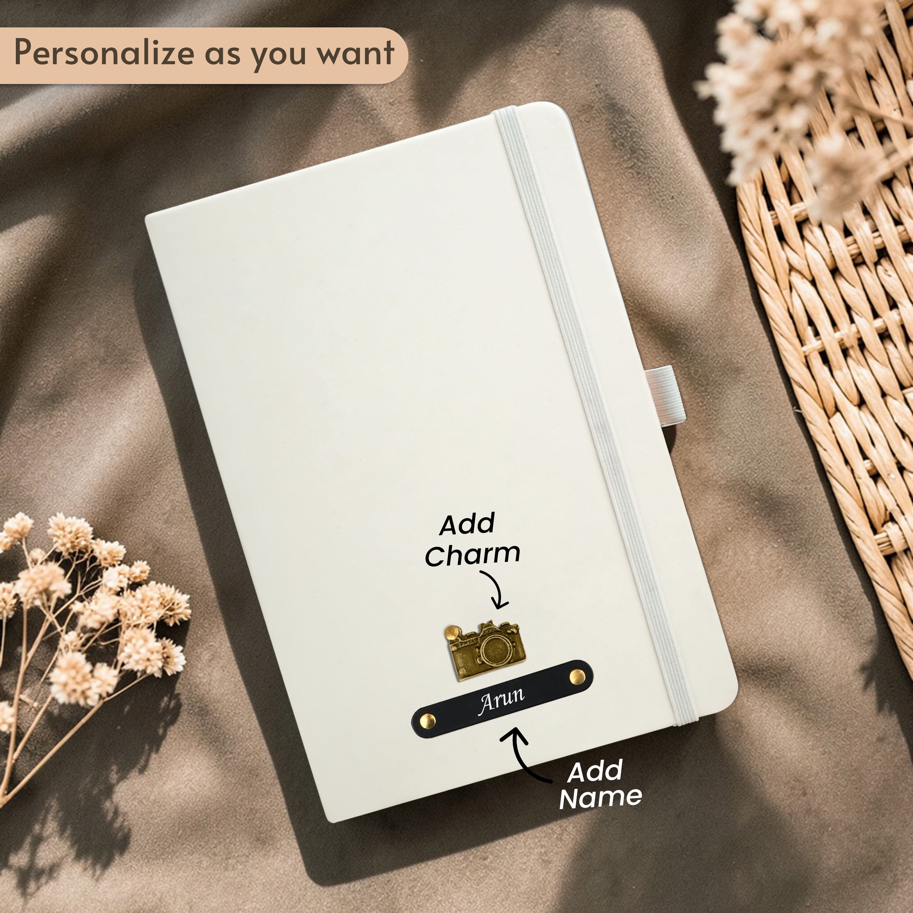Personalized Inkspire Diary With Name & Charm - White