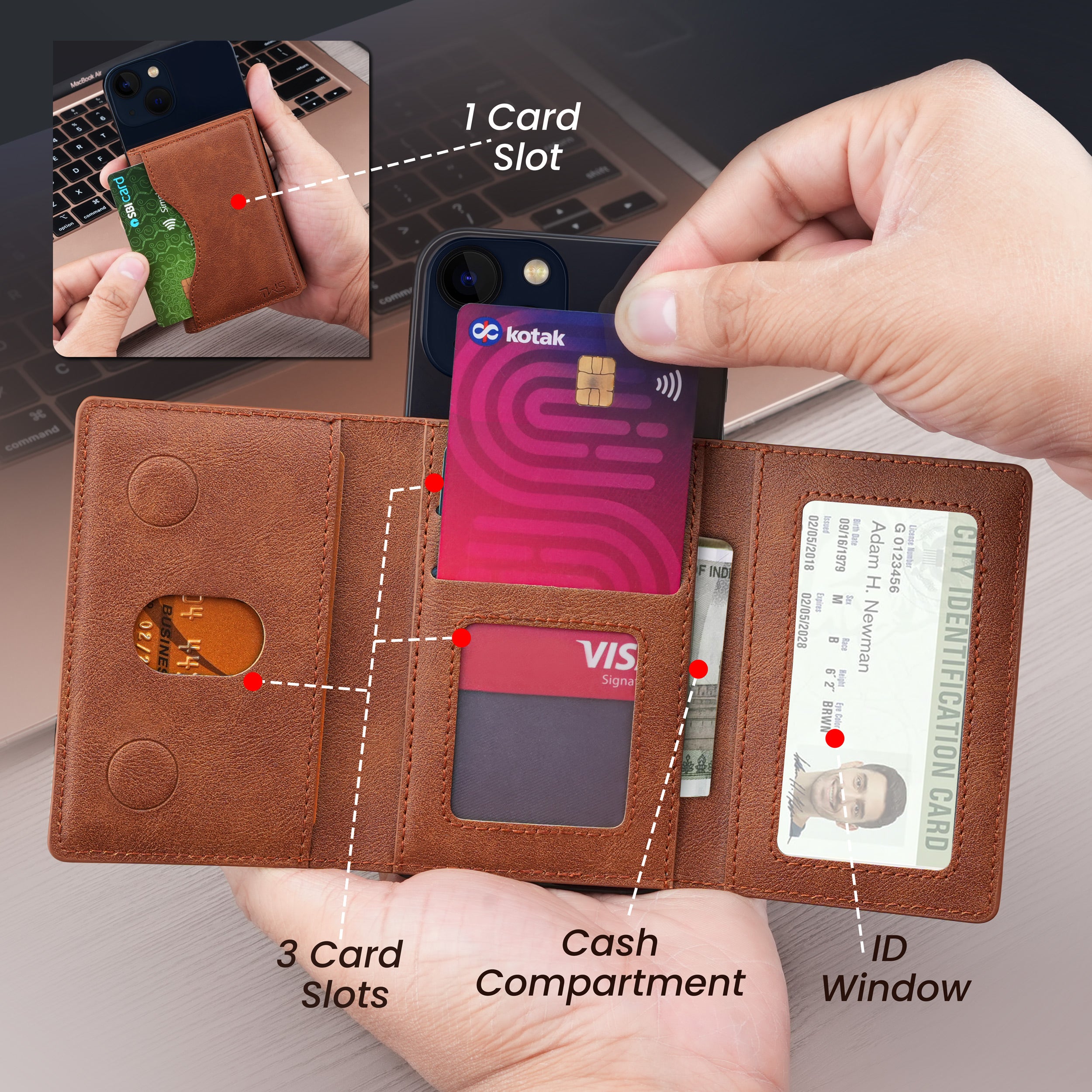 UrbanMag Secure MagSafe Tri-Fold Cardholder - Tan