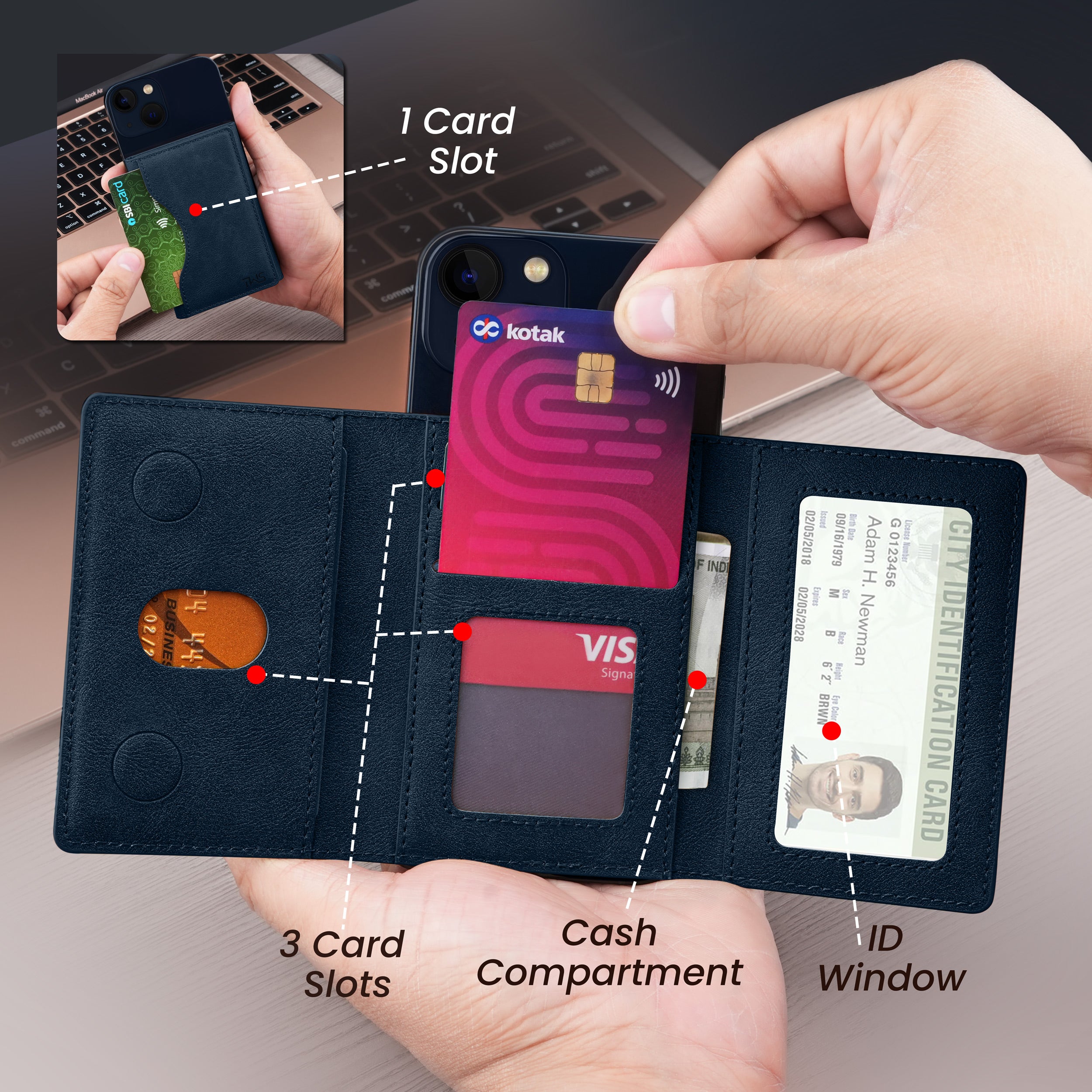 UrbanMag Secure MagSafe Tri-Fold Cardholder - Blue