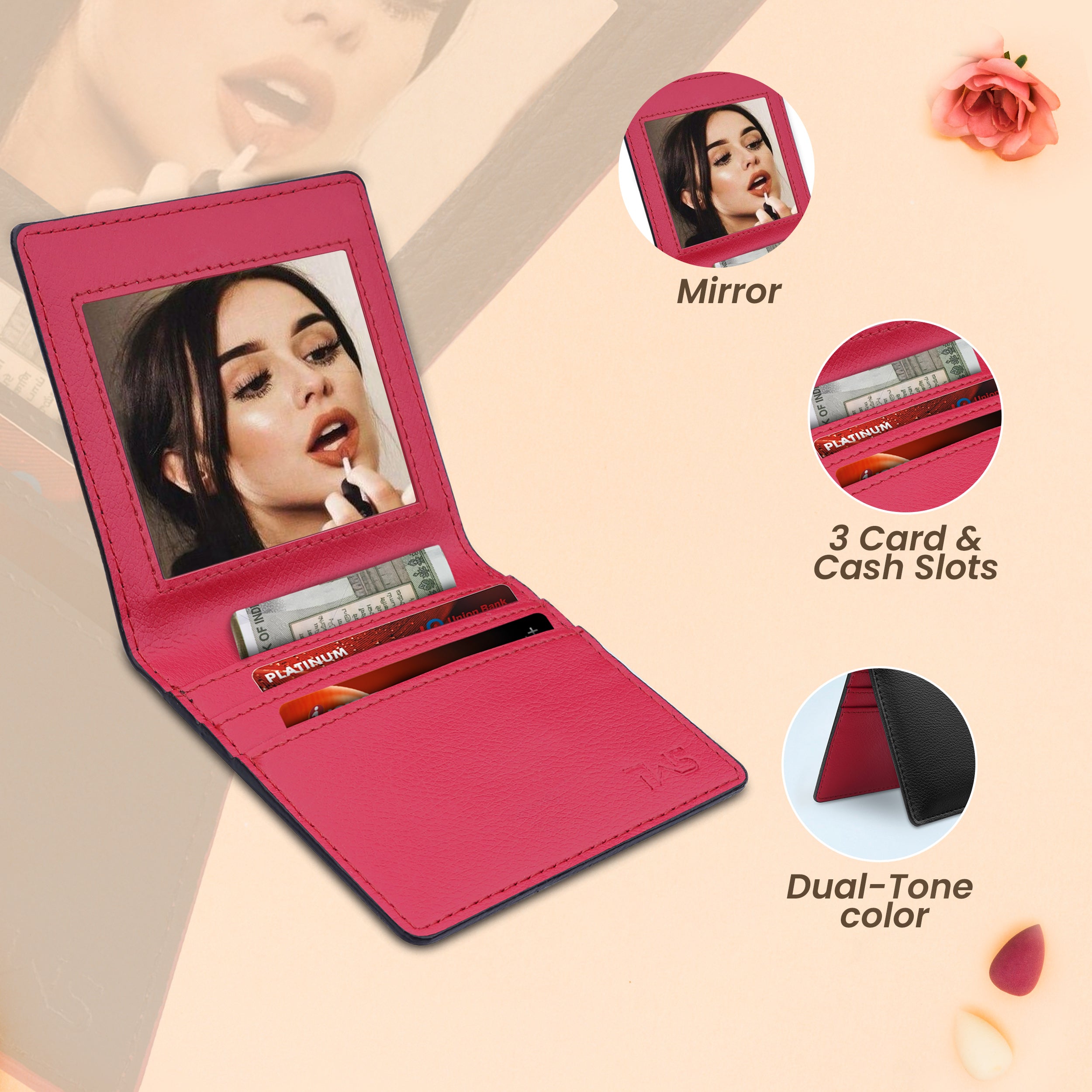 Glimmer Glow Mirror Wallet For Her | Black-Red