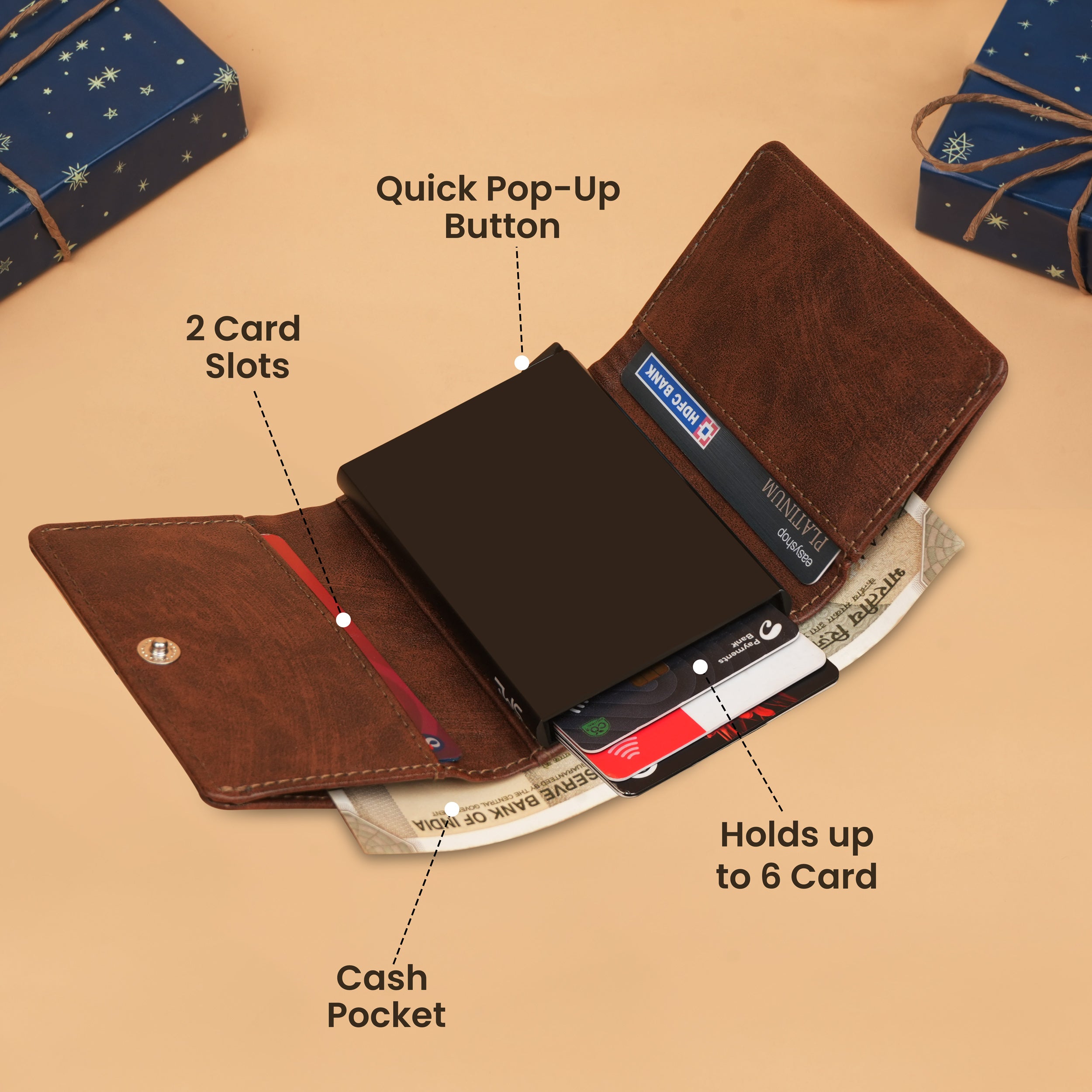 Maverick RFID-Protected Wallet Cardholder Gift For Men - Brown