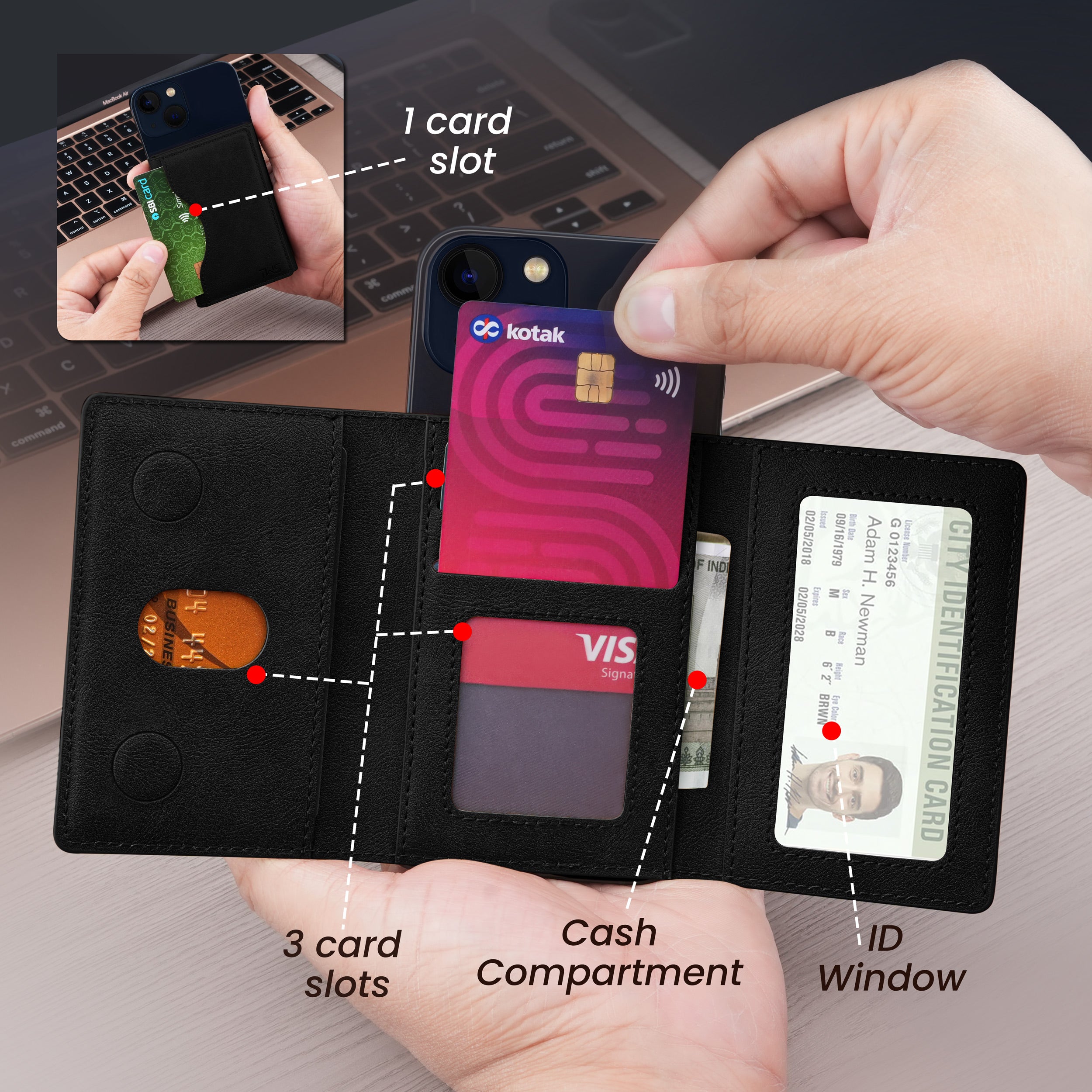 UrbanMag Secure MagSafe Tri-Fold Cardholder - Black