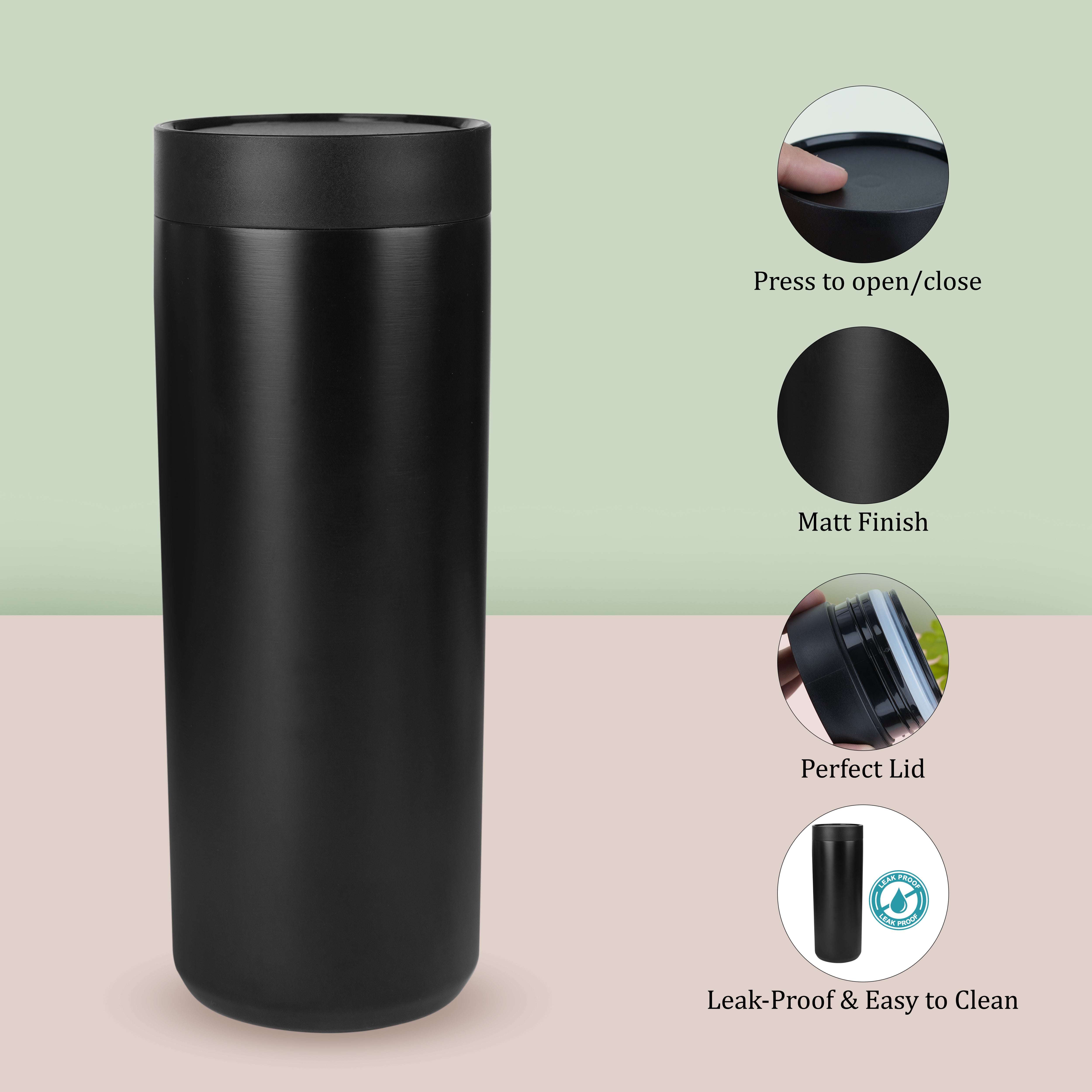 Stainless Steel Vacuum Insulated Thermos Travel Mug With Push Button Open Lid