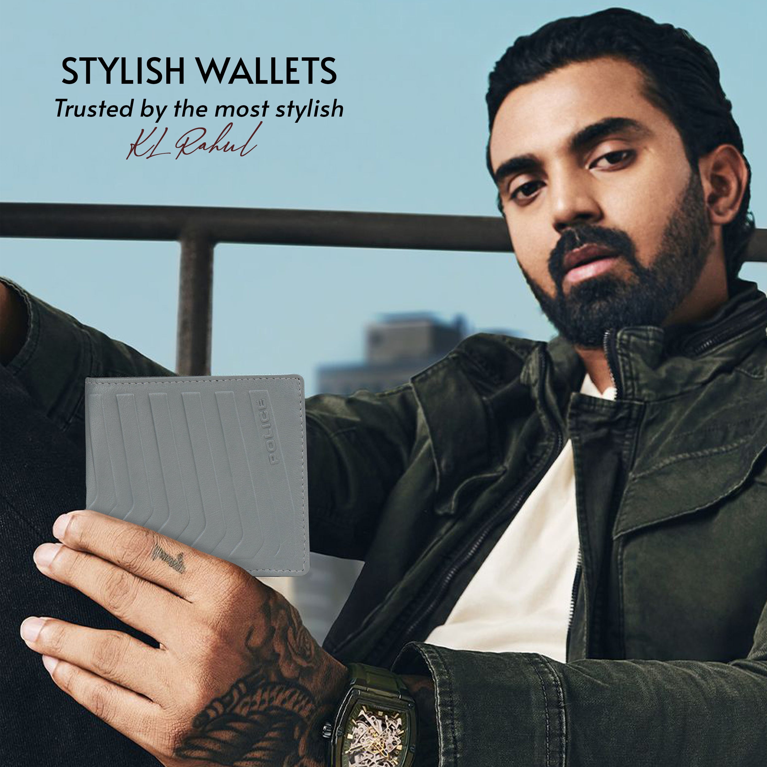 Police Ricco Slim Bi-Fold Leather Wallet - Stone