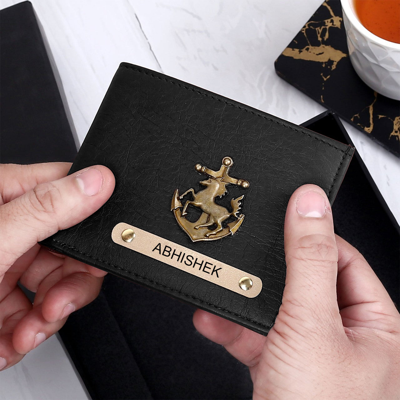 Personalized Modern Man Wallet, Necklace & Bracelet Gift Set