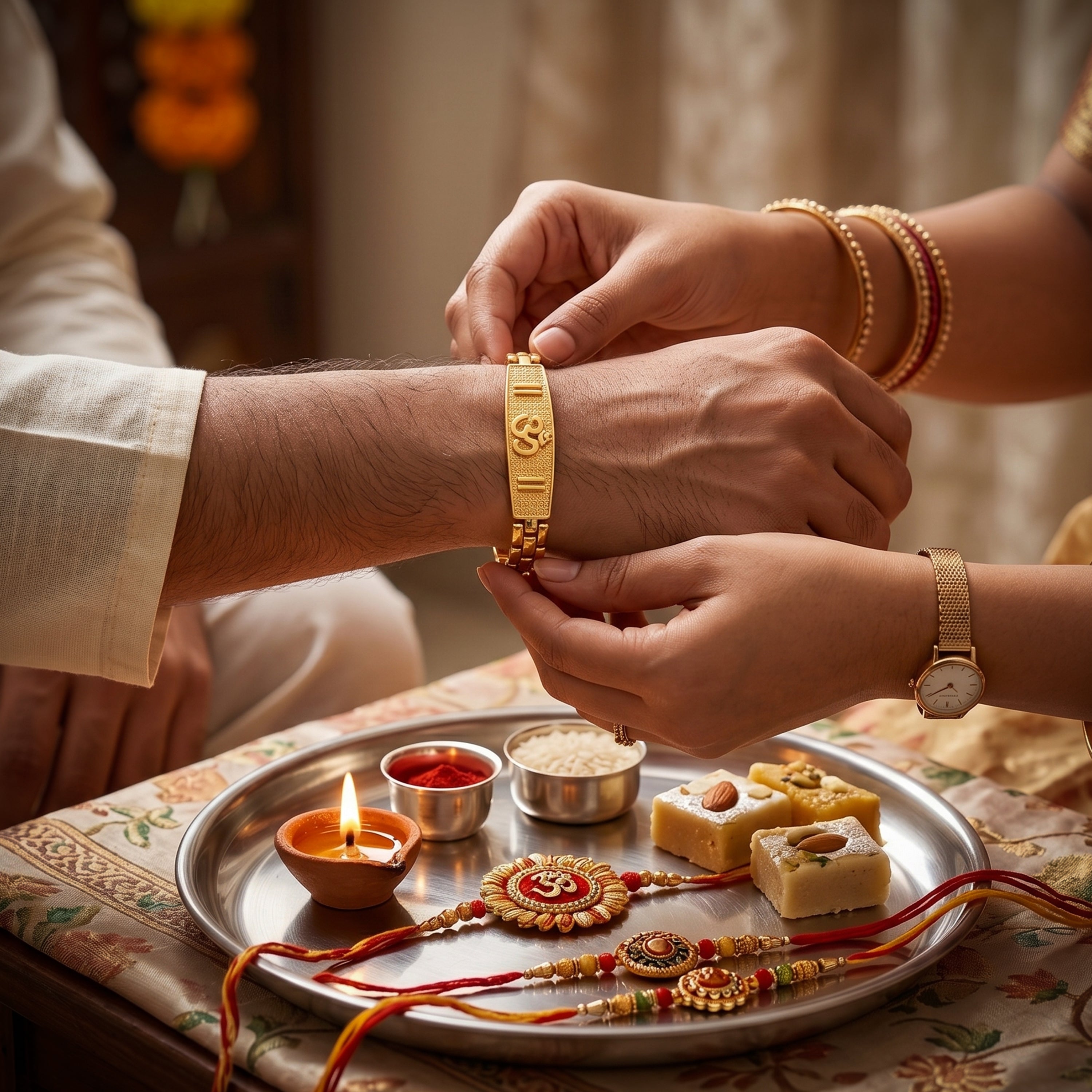 Om Shakti Bracelet Rakhi - Golden