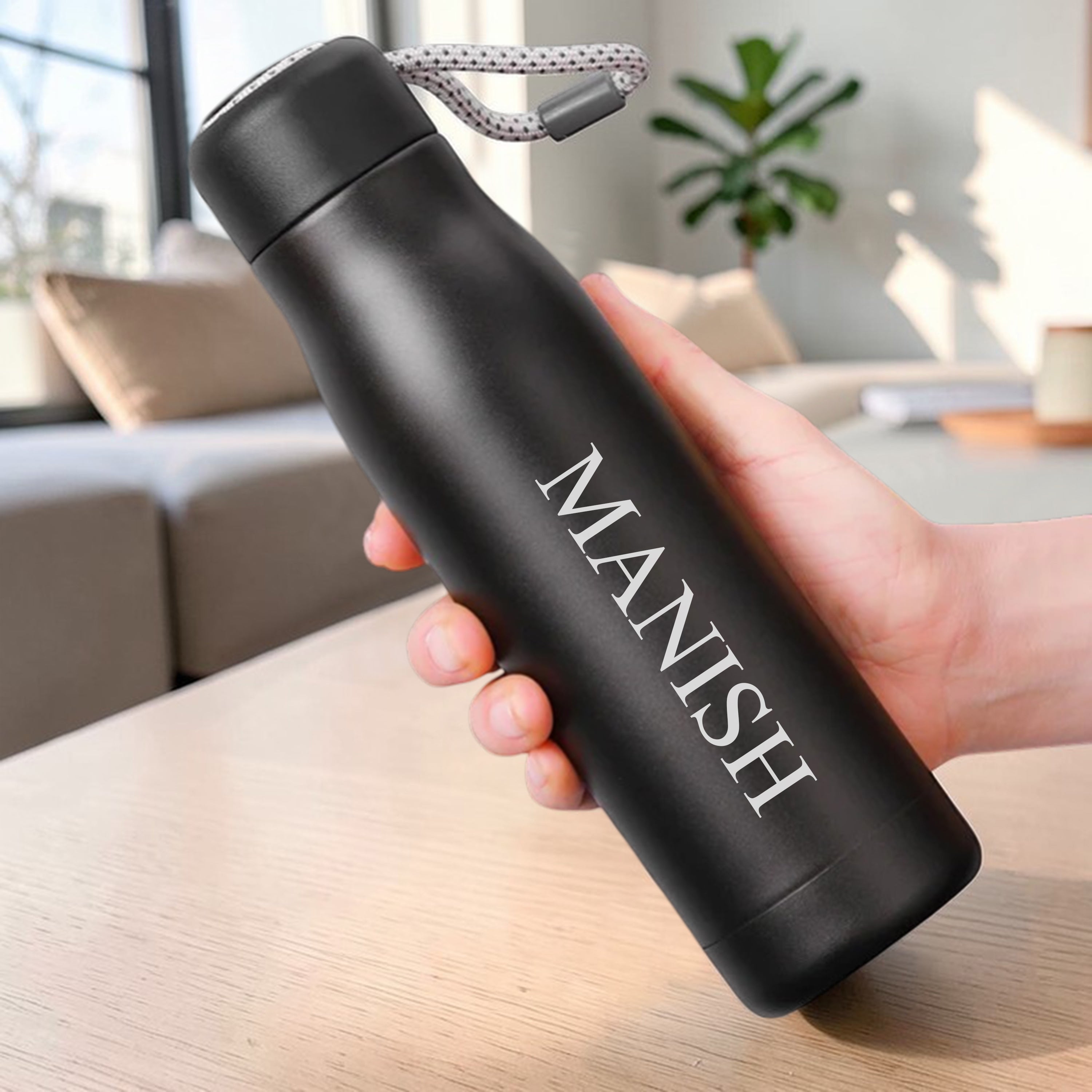 PureSip Personalized Stainless Steel Water Bottle - Black