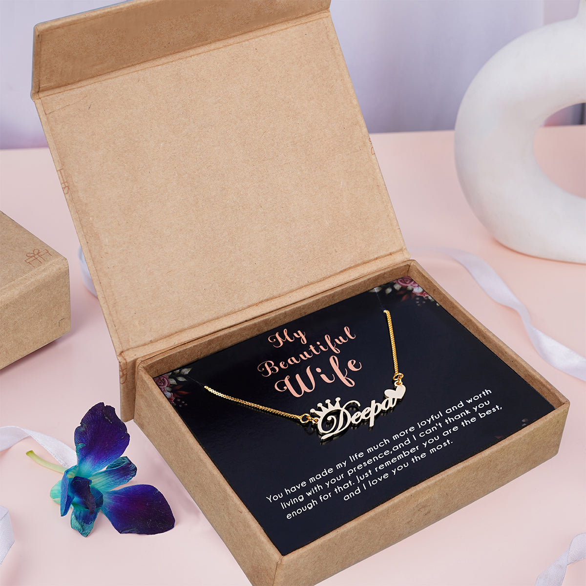 Crown Name Necklace With Small Heart
