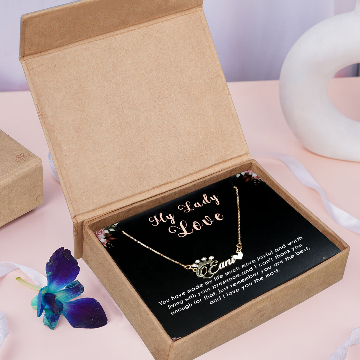 Name With Crystal Studded Crown Necklace