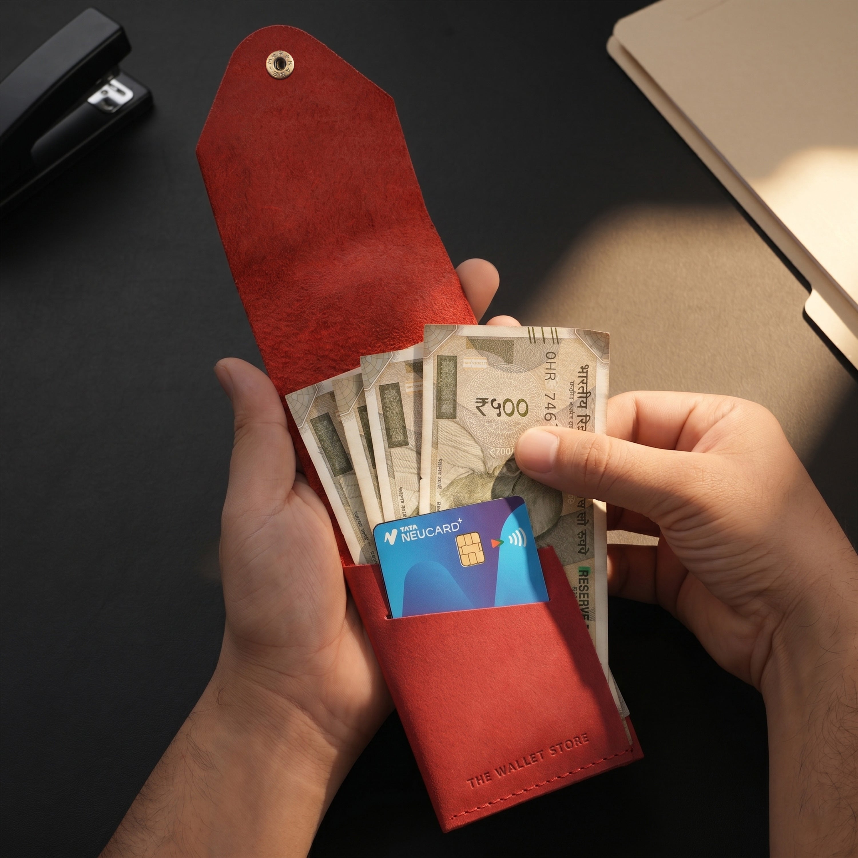 Flip Genuine Leather Wallet - Red