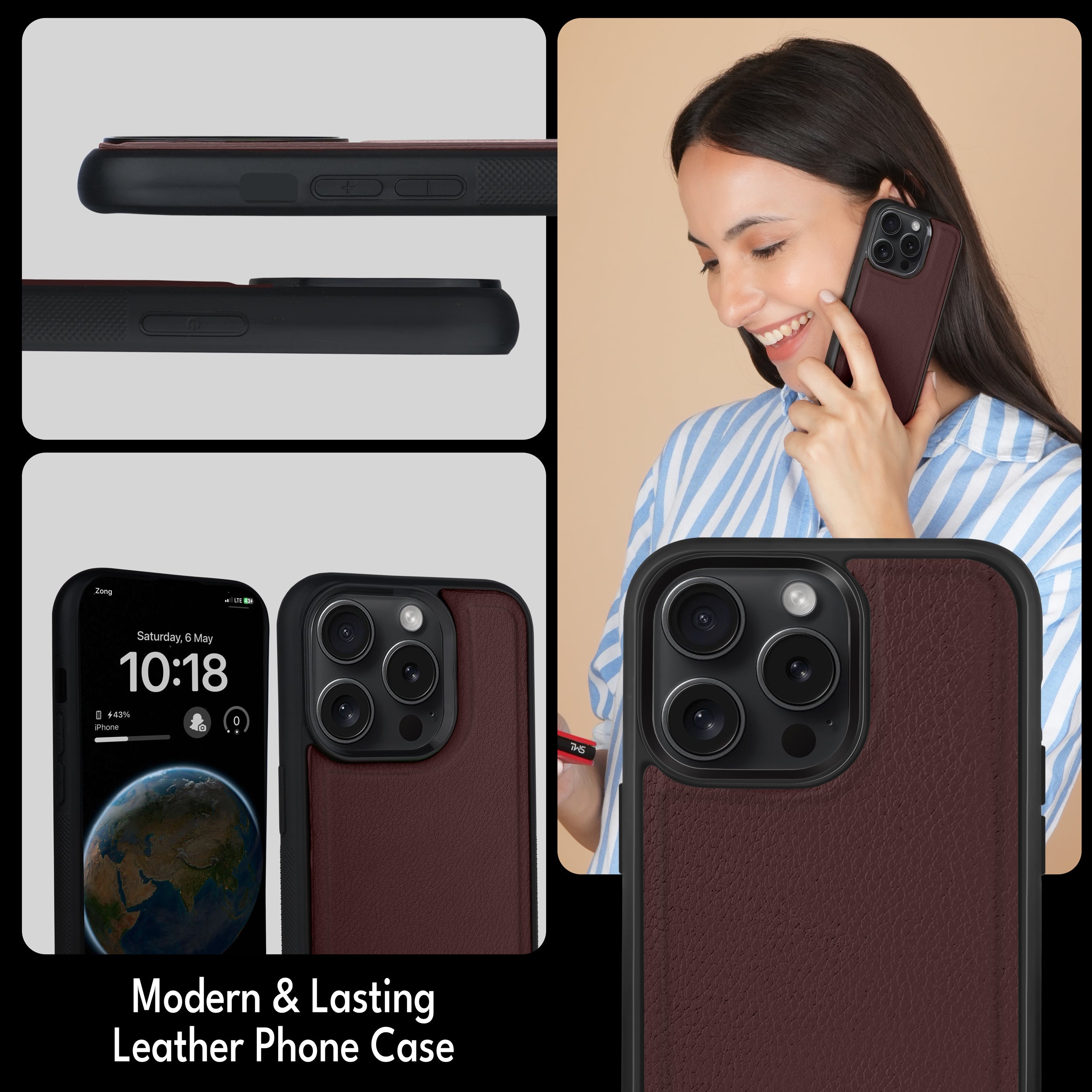 Premium Vegan Leather iPhone Case Cover- Brown