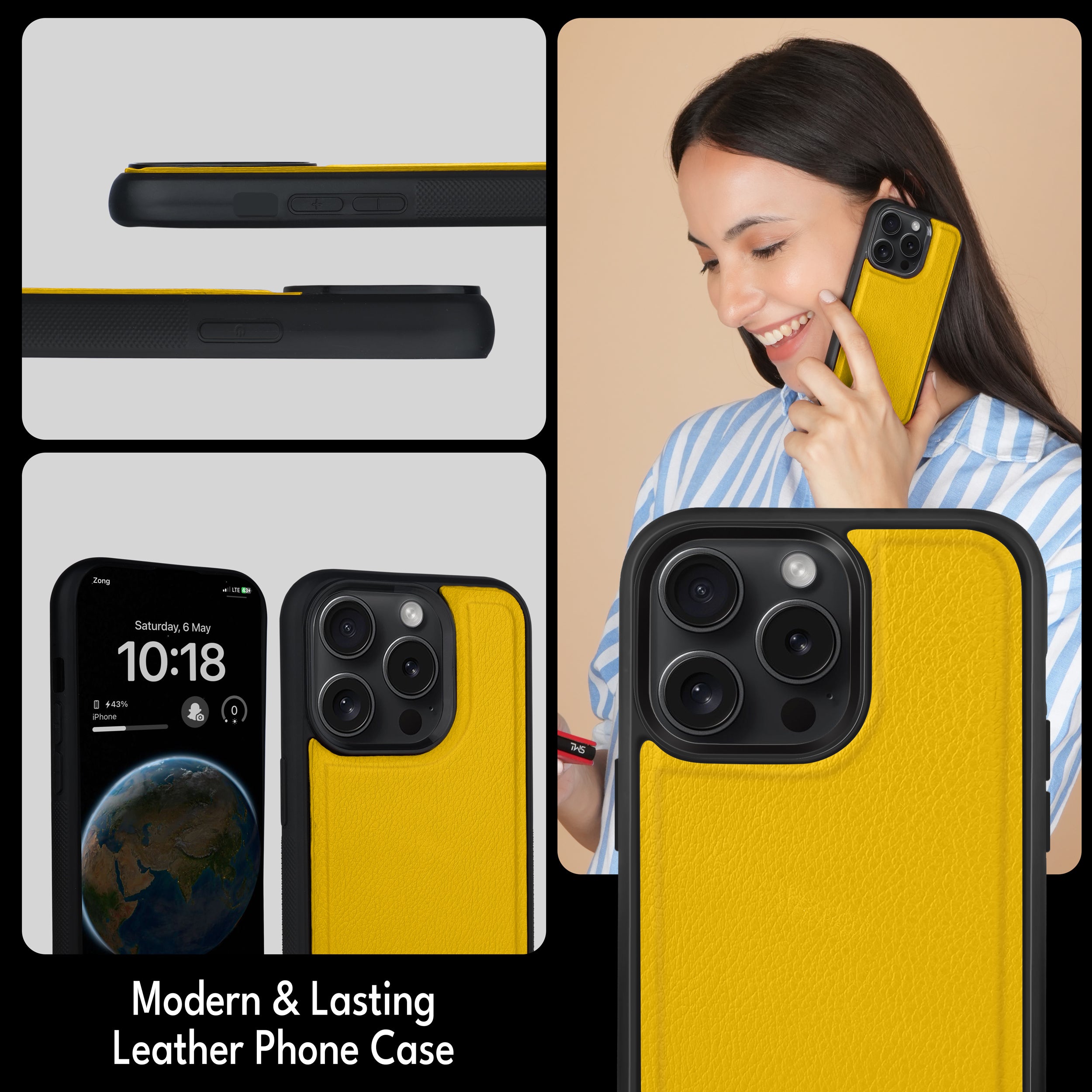 Premium Vegan Leather iPhone Case Cover - Yellow