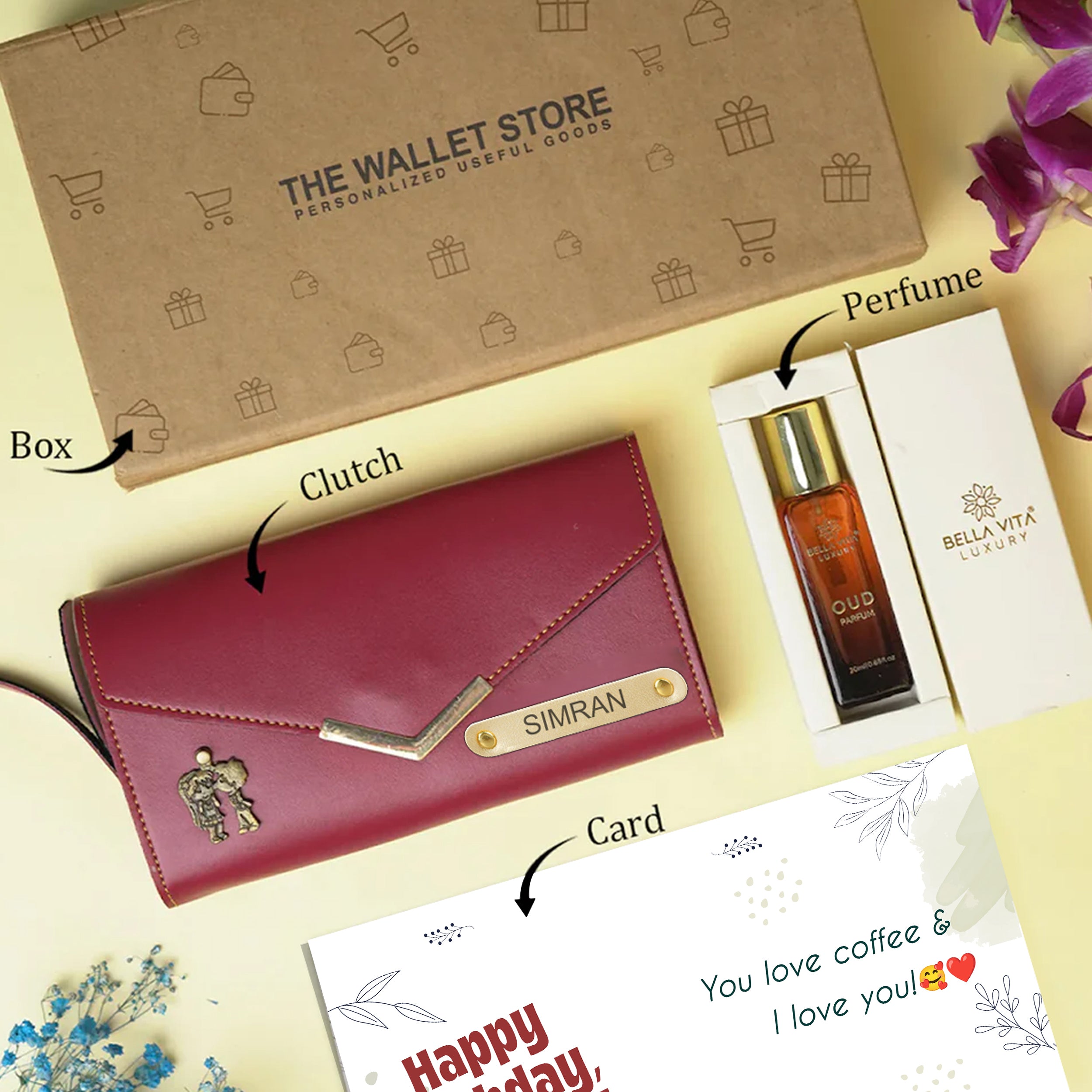 Personalized Premium Leather Clutch & Perfume Gift Set