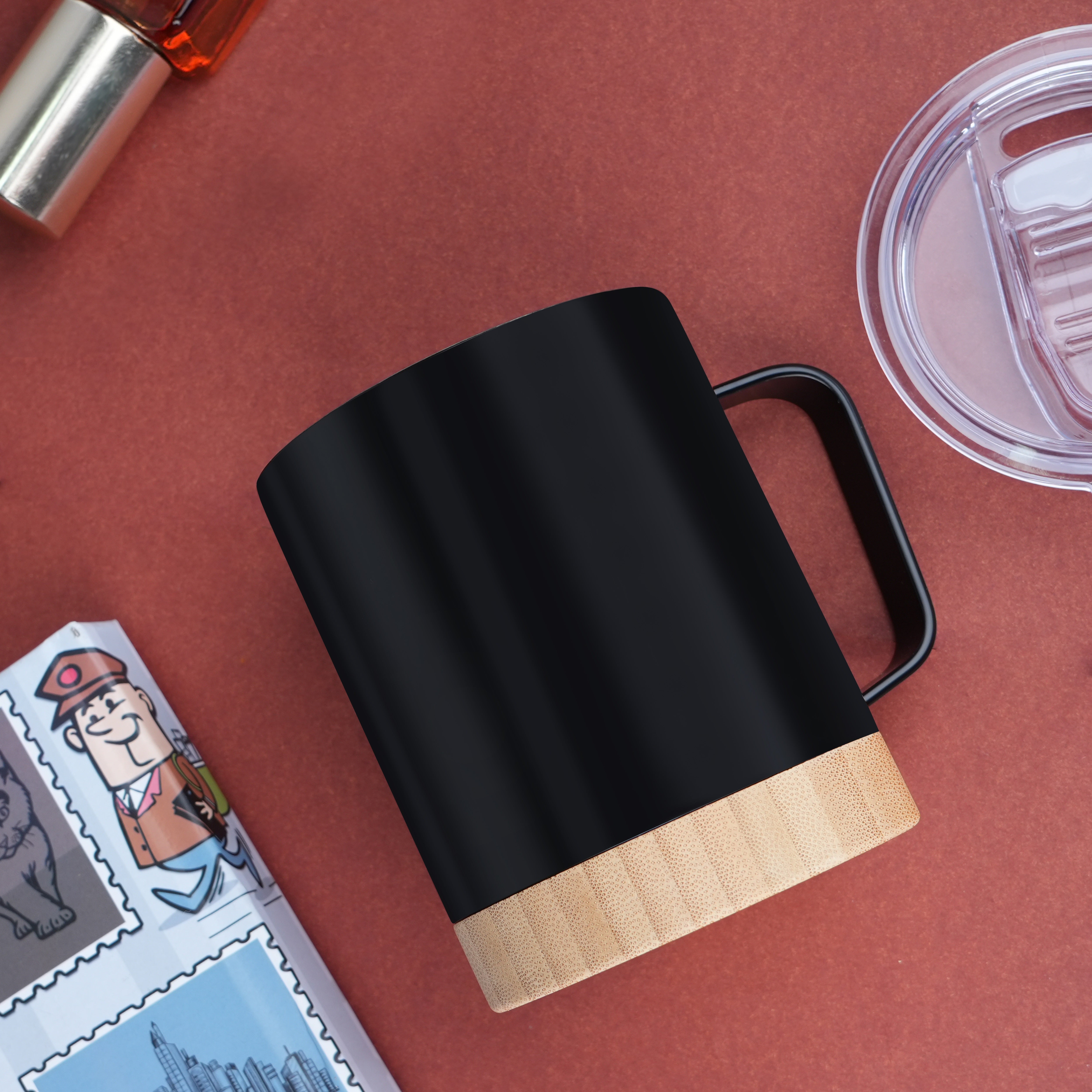 Stainless Steel Vacuum Insulated Coffee Mug With Bamboo Base