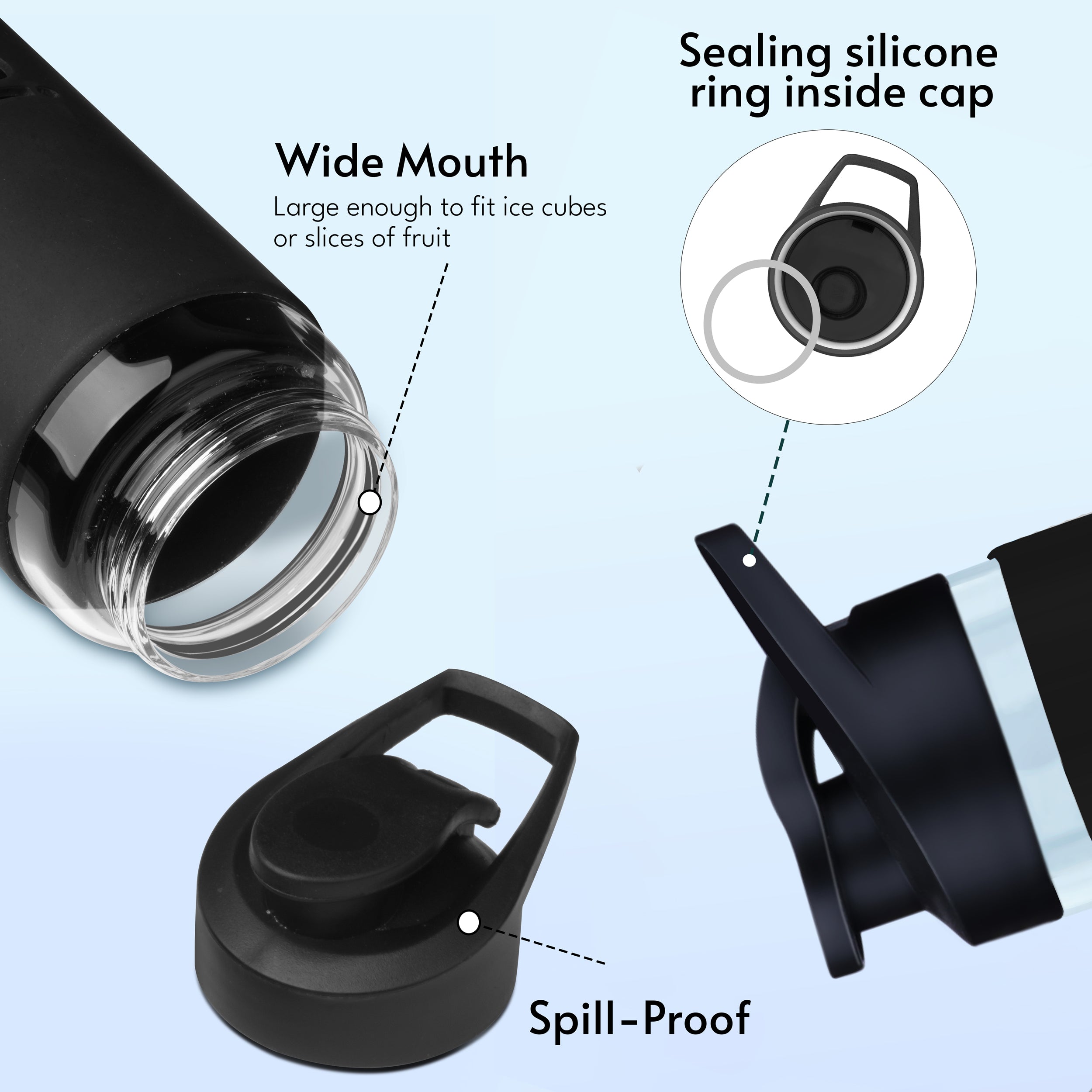 Personalized Pure Wrap Borosilicate Sipper Bottle - Black