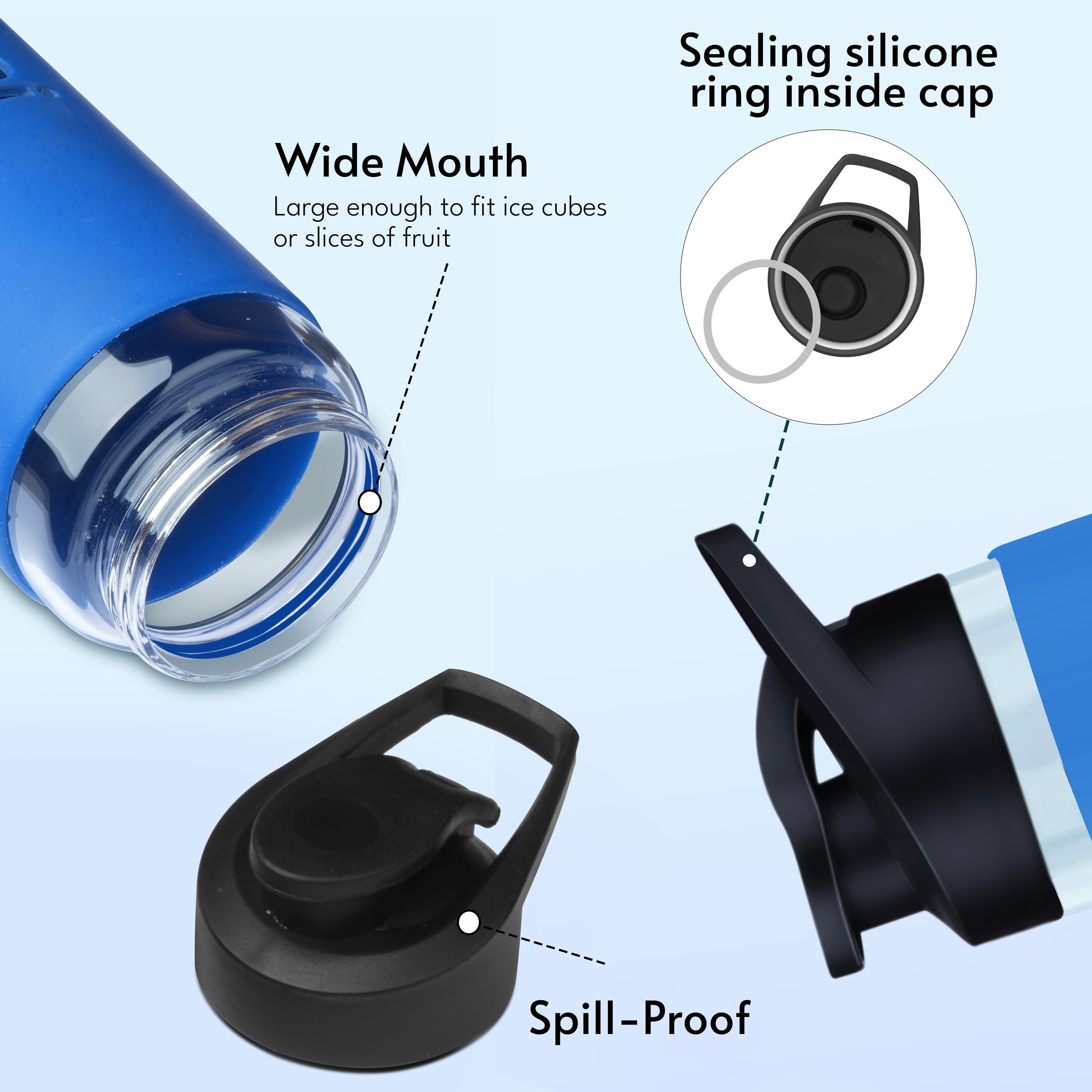 Personalized Pure Wrap Borosilicate Sipper Bottle - Blue