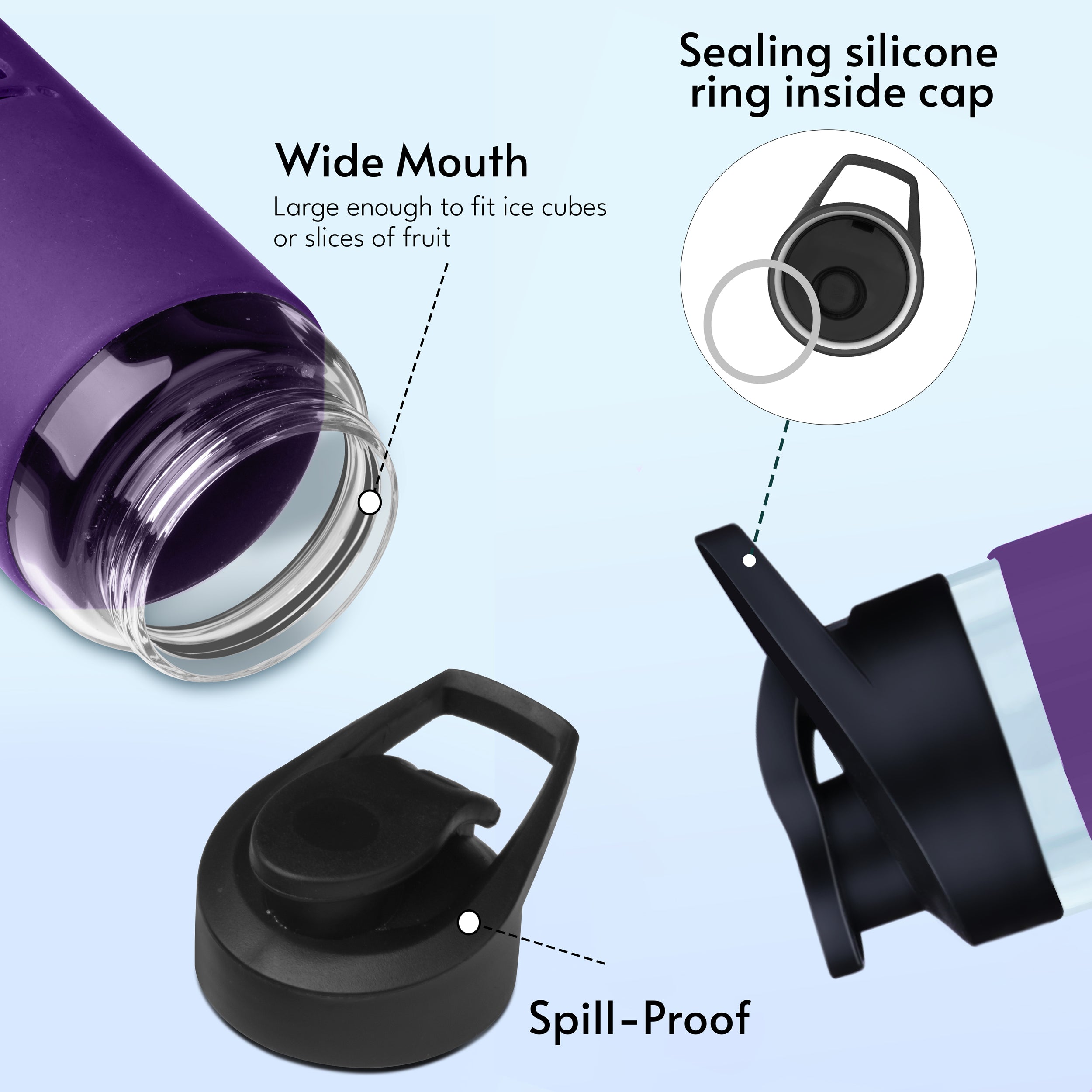 Personalized Pure Wrap Borosilicate Sipper Bottle - Purple