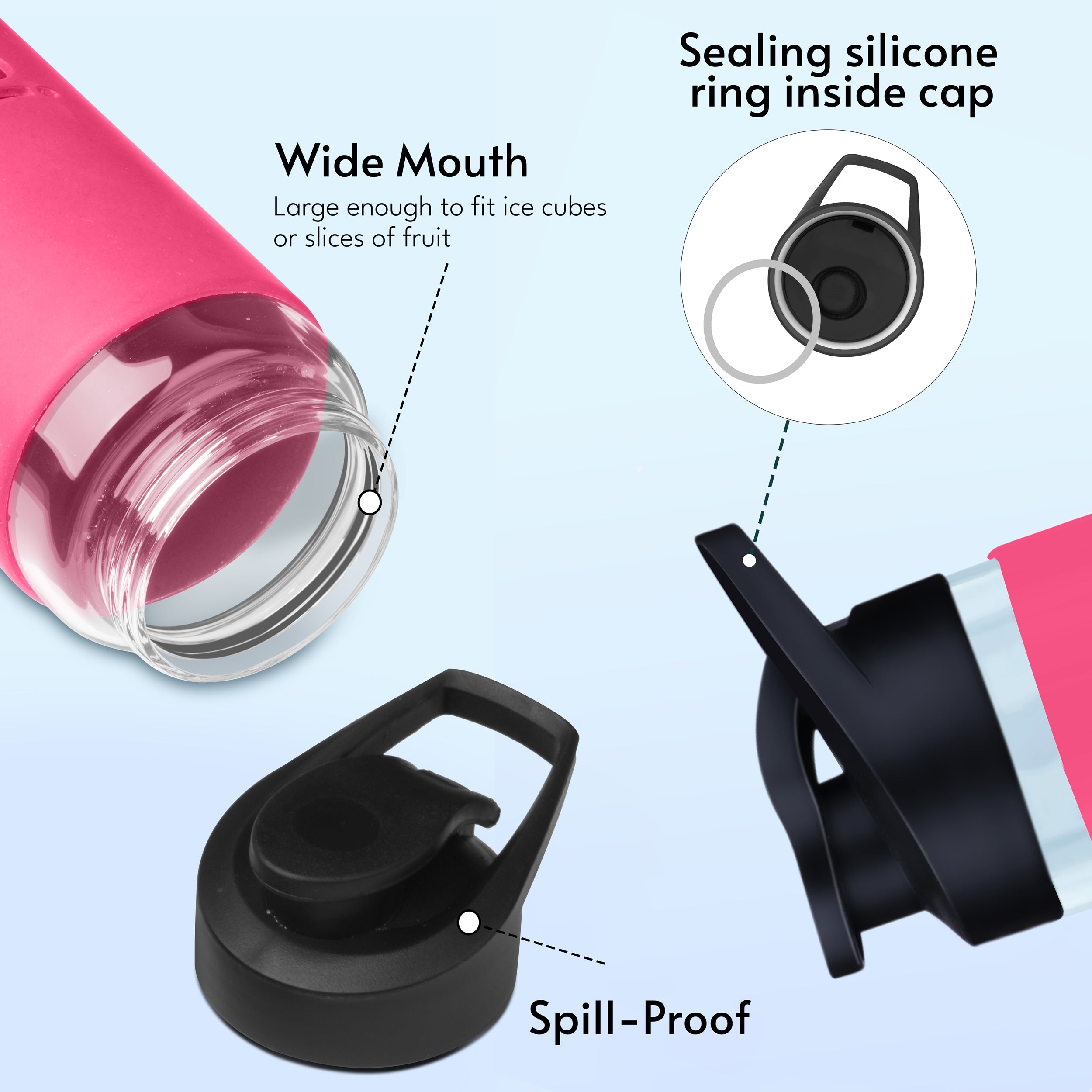 Personalized Pure Wrap Borosilicate Sipper Bottle - Pink