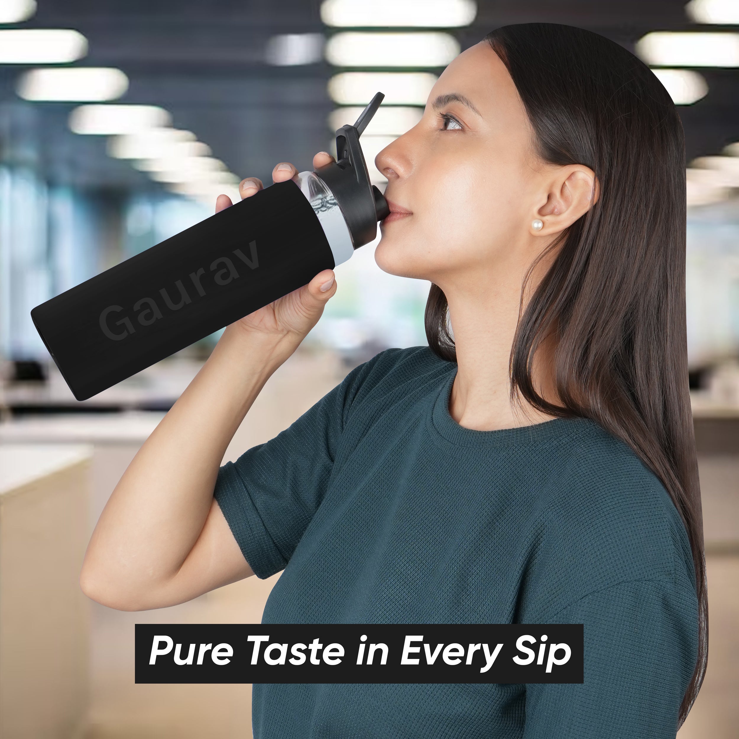 Personalized Pure Wrap Borosilicate Sipper Bottle - Black