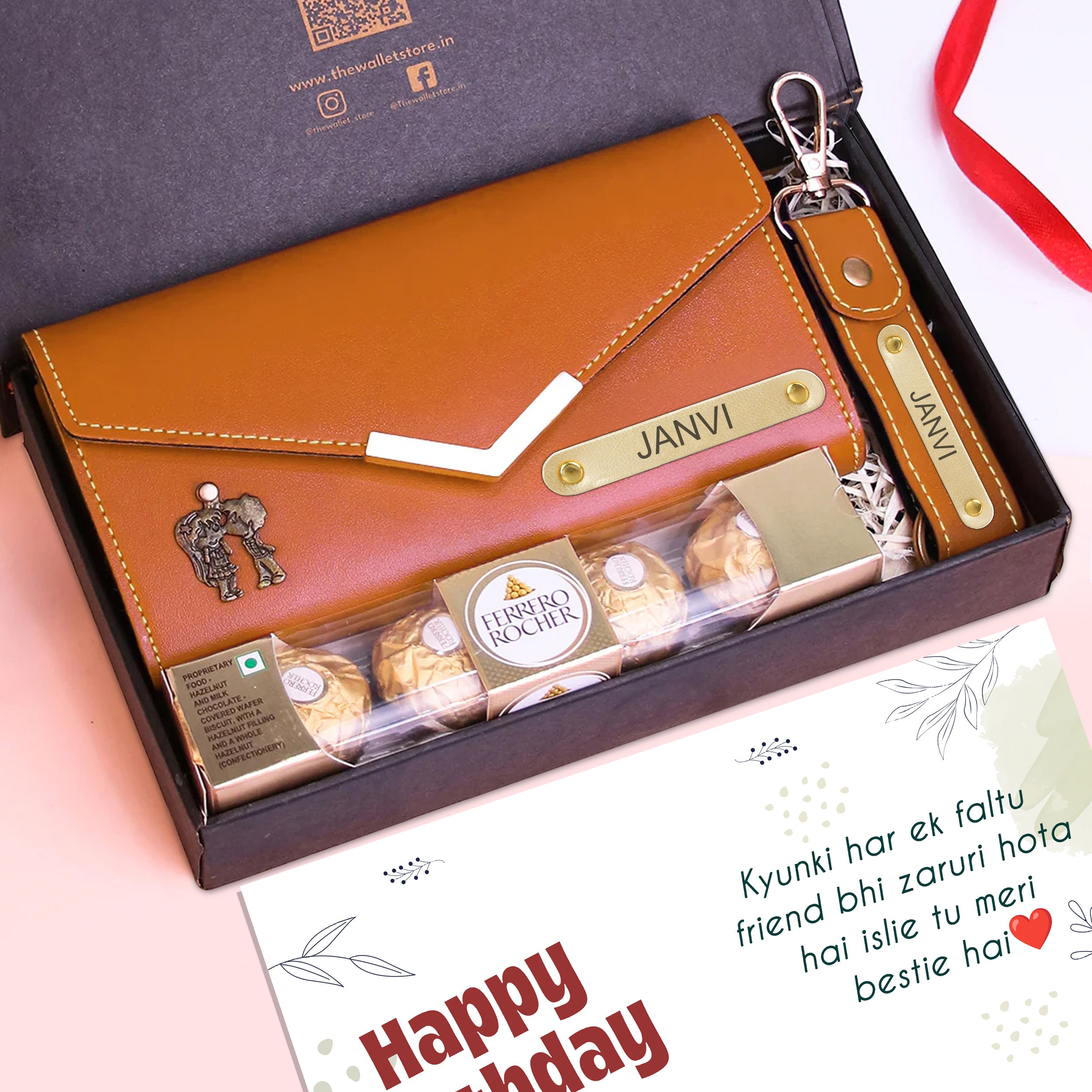 Personalized Premium Leather Clutch Keychain & Chocolate Gift Set