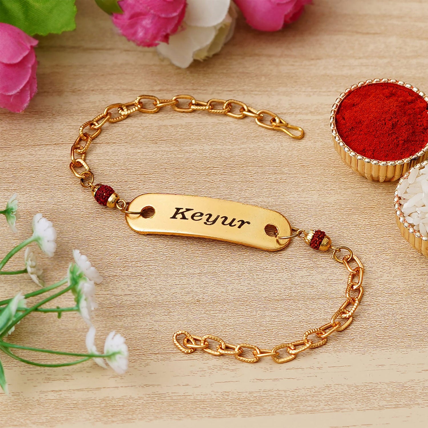 Personalized Rudraksh Bracelet Rakhi With Name