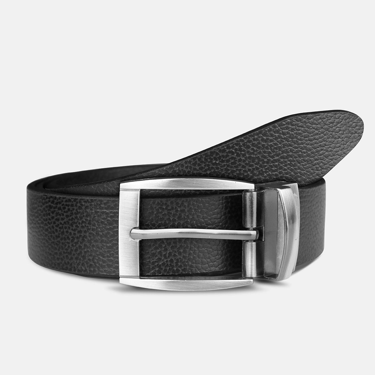 Black Textured Genuine Leather Belt For Men