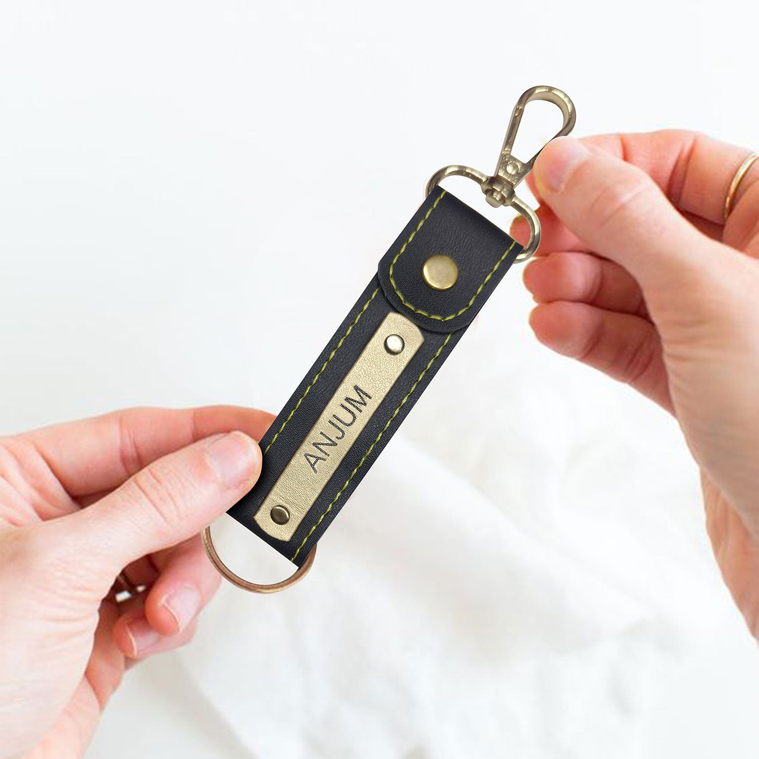 Personalized Leather Keychain With Name Charm