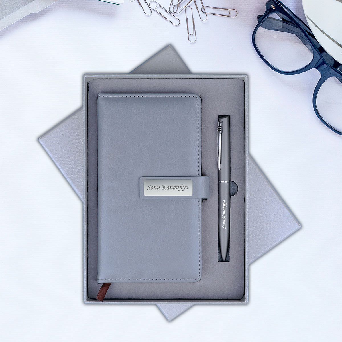 Personalized Mini Leather Diary & Pen Gift Set