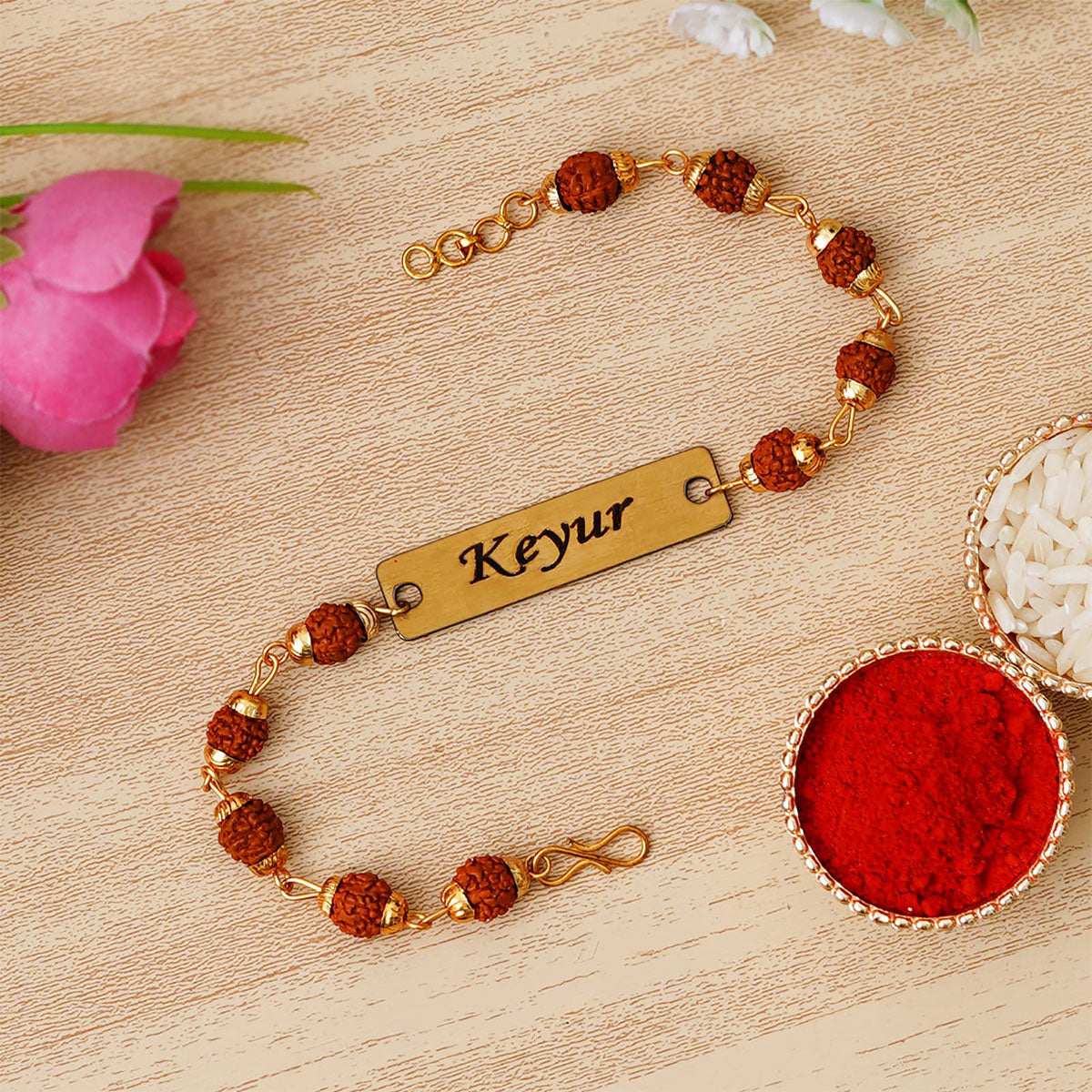 Personalized Rudraksh Chain Rakhi With Name
