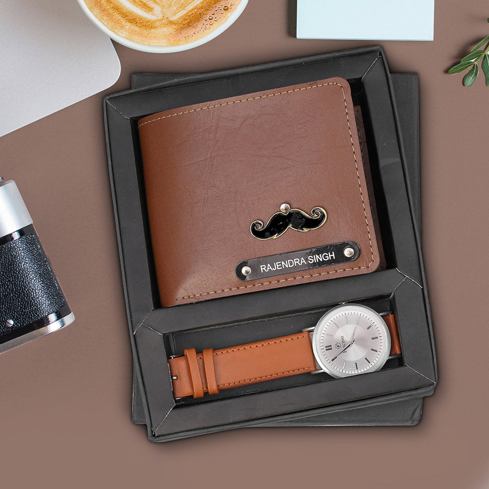 Personalized Textured Men's Wallet & Wrist Watch Gift Set