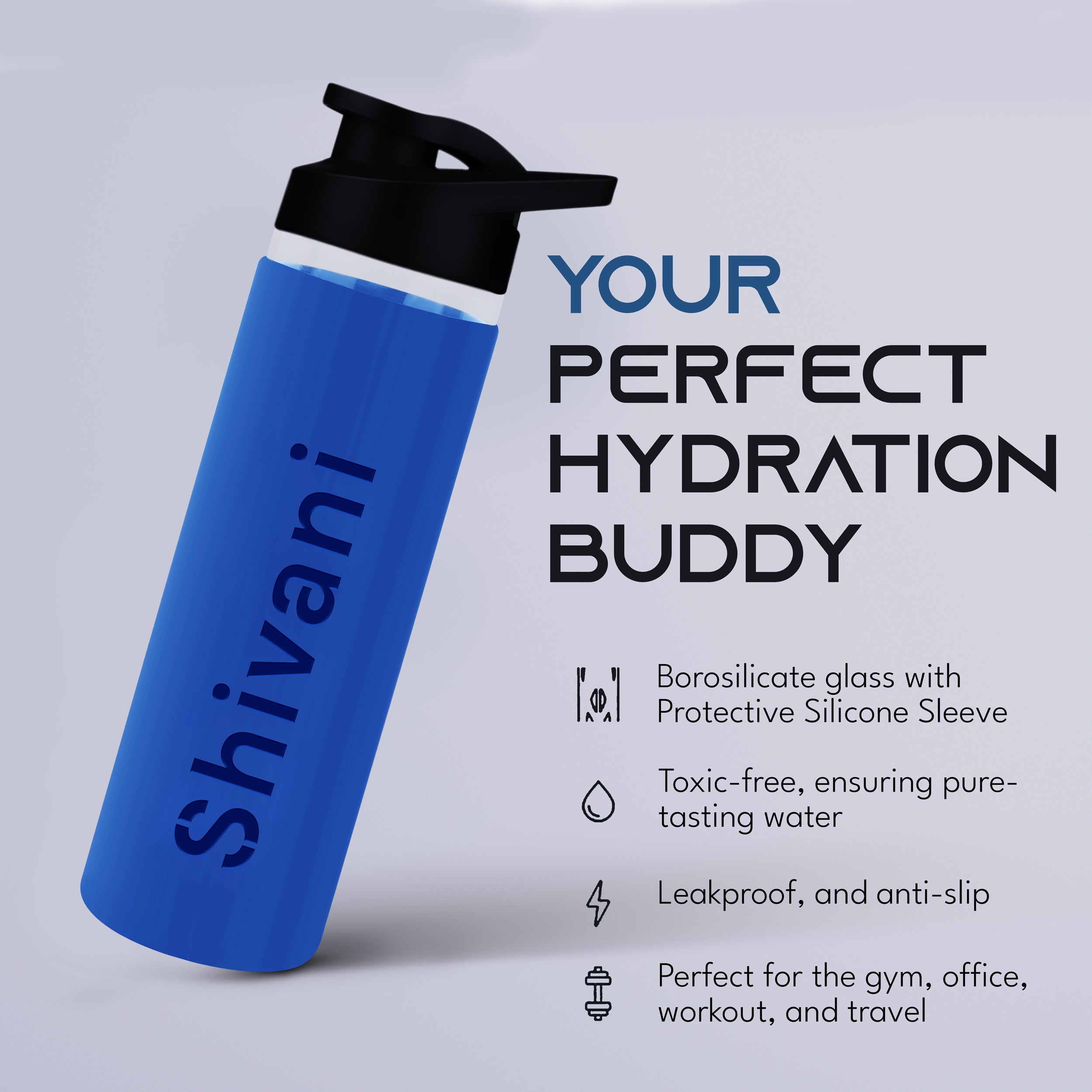 Personalized Pure Wrap Borosilicate Sipper Bottle - Blue