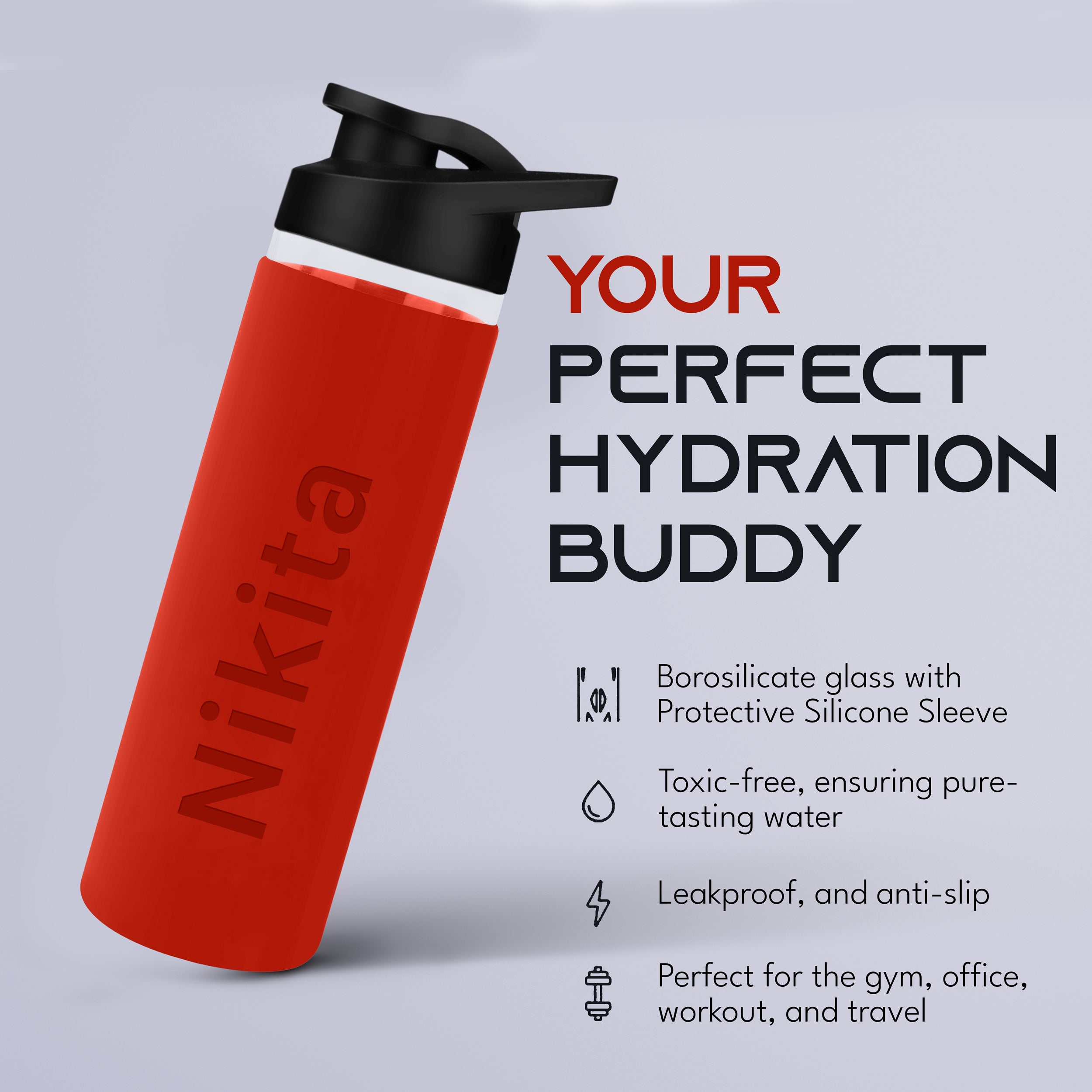 Personalized Pure Wrap Borosilicate Sipper Bottle - Red